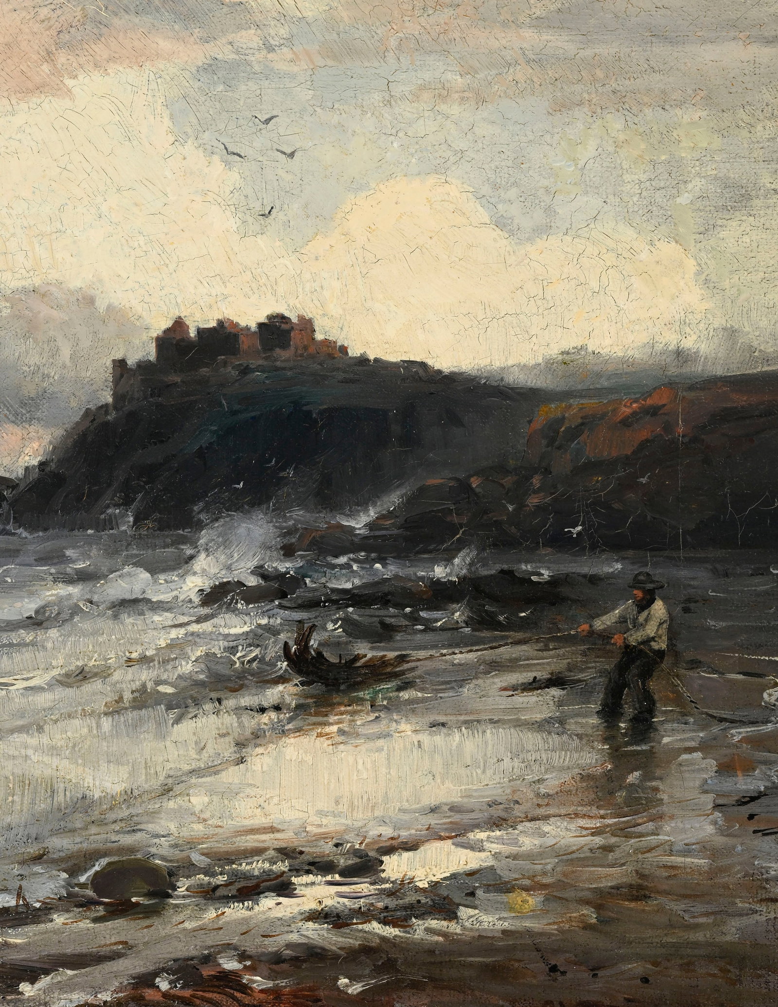 Emil Friedrich Neumann (1842-1903), Homme en bord de mer, huile sur toile, signée et situé - 3