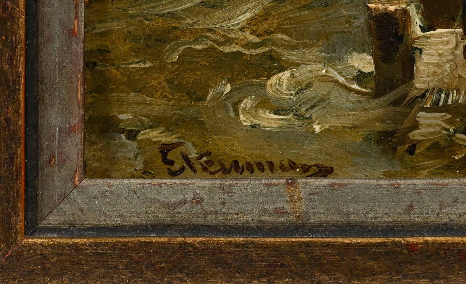 Emil Friedrich Neumann (1842-1903), Tempête en bord de mer, huile sur carton, signée, anno - 4
