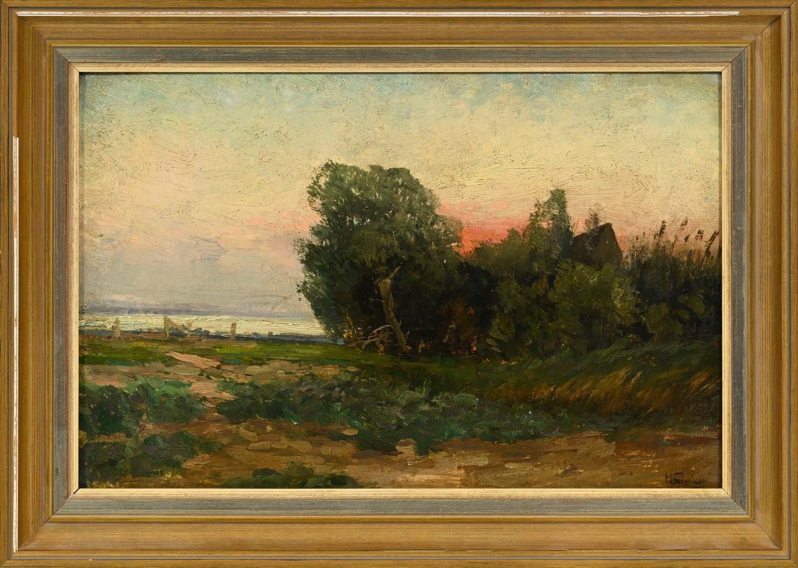 Emil Friedrich Neumann (1842-1903), "Fischerhütte hinter Bäumen", huile sur toile maroufl& - 2