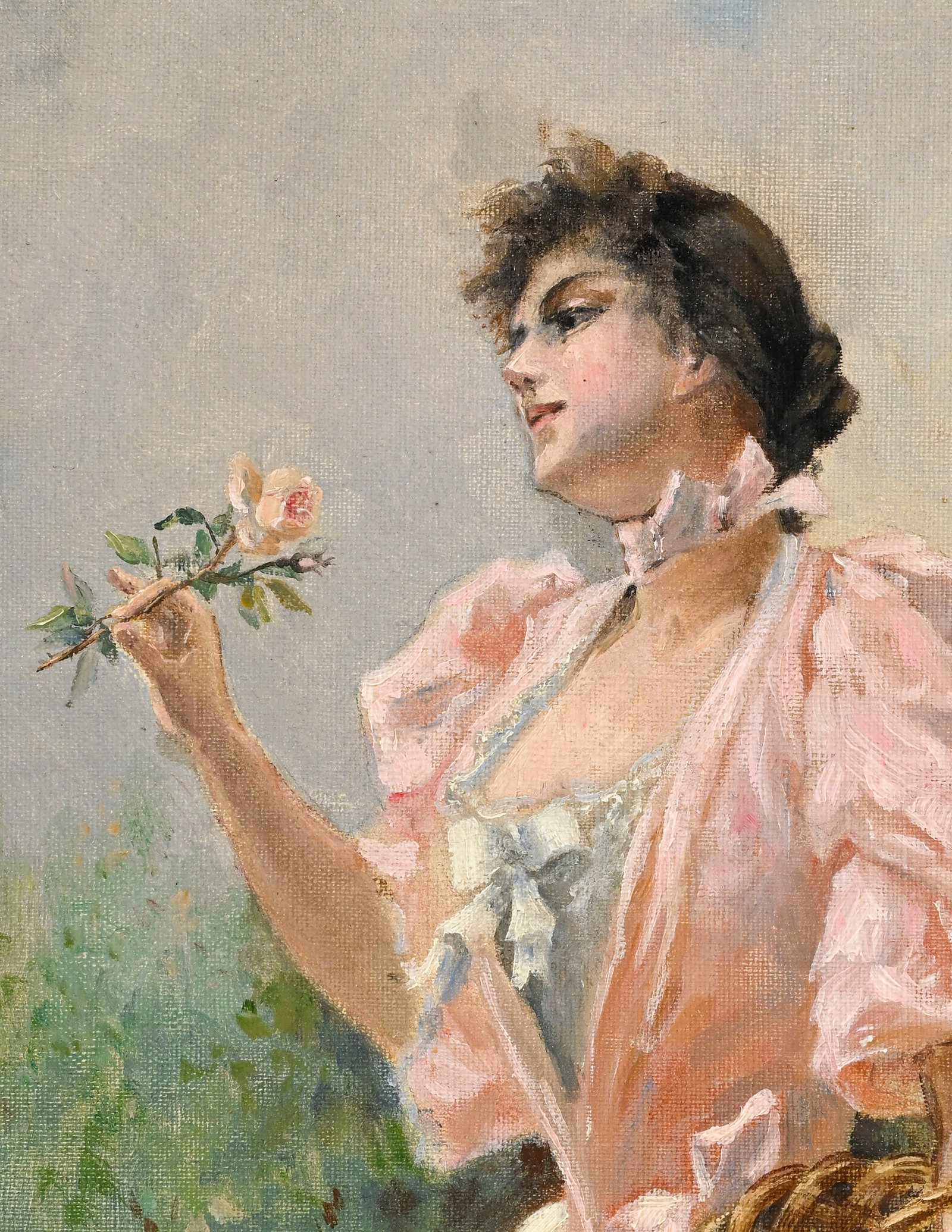 Auguste Emile Pinchart (1842-1920), Jeune femme au panier de fleurs, huile sur toile, signée, 3 - 3