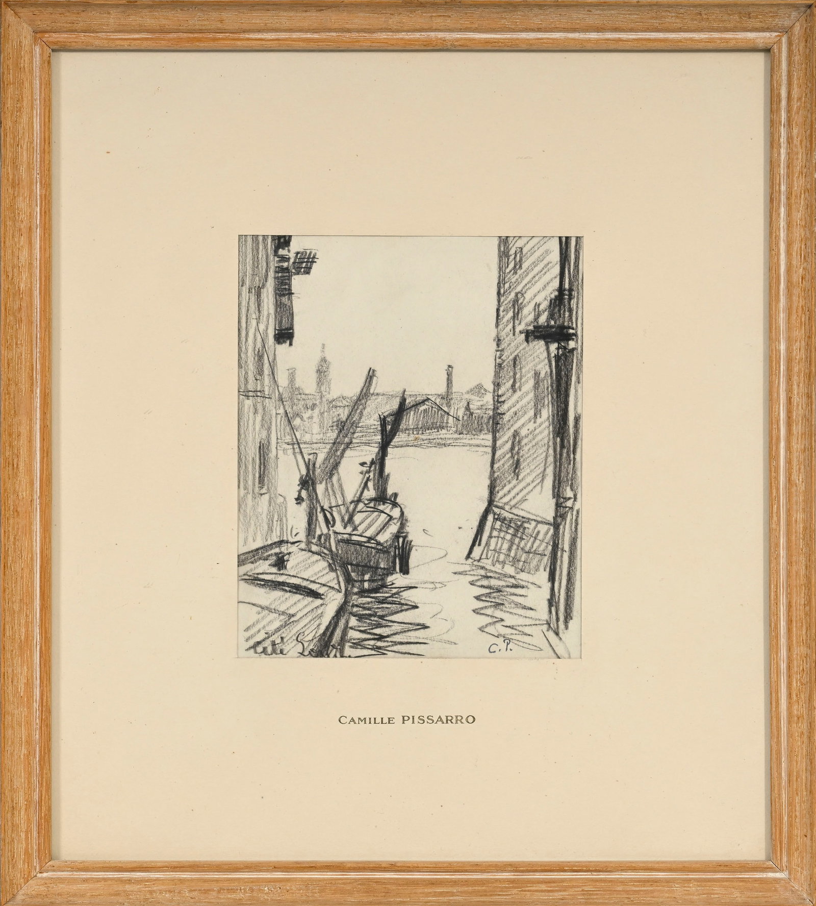 Camille Pissarro (1830-1903), Cité de Londres, vue du port, pierre noire sur papier, tampon du  - 2