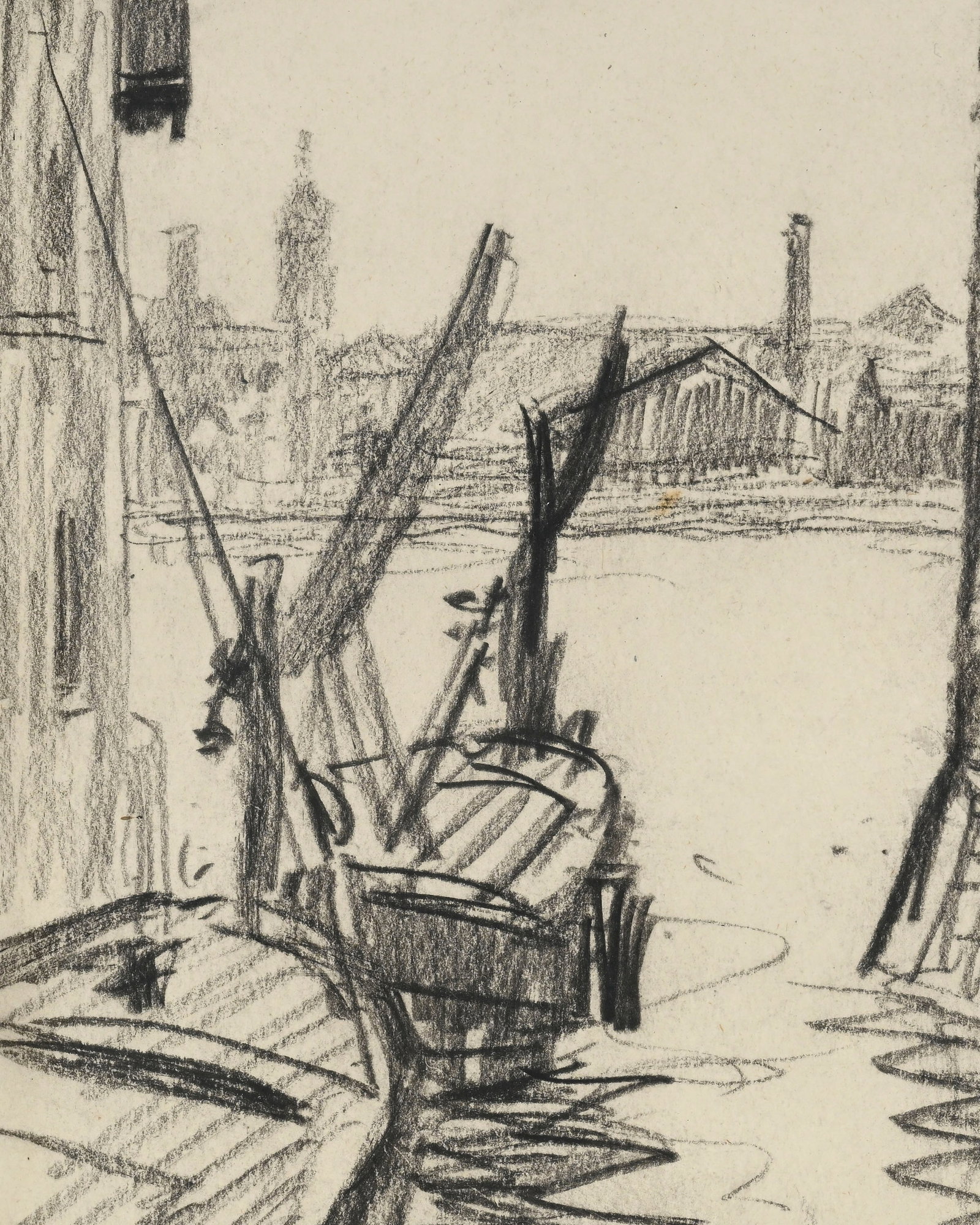 Camille Pissarro (1830-1903), Cité de Londres, vue du port, pierre noire sur papier, tampon du  - 3