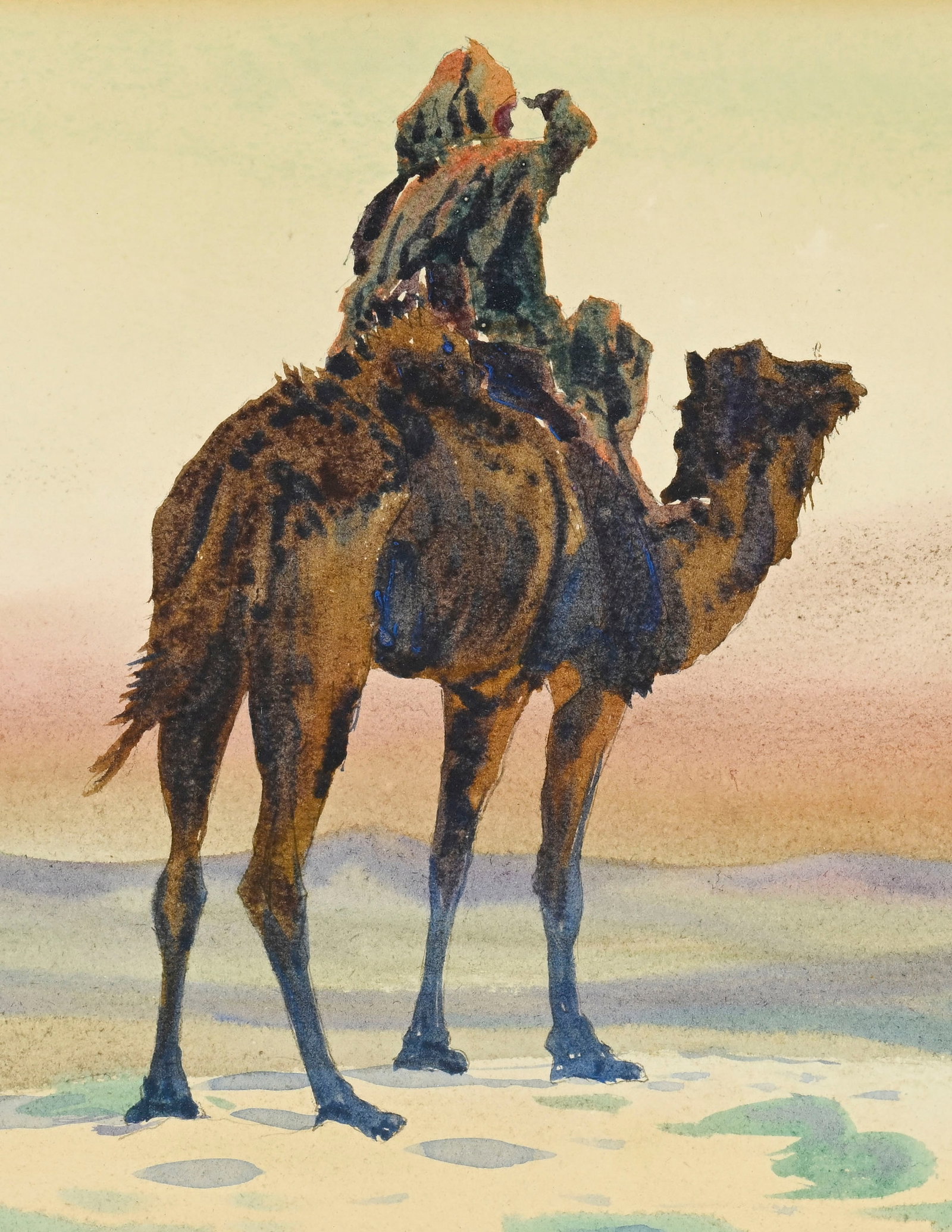 Alphonse Rey (1865-1938), Touareg dans le désert, aquarelle sur papier, signée, 21x49 cm ( - 3