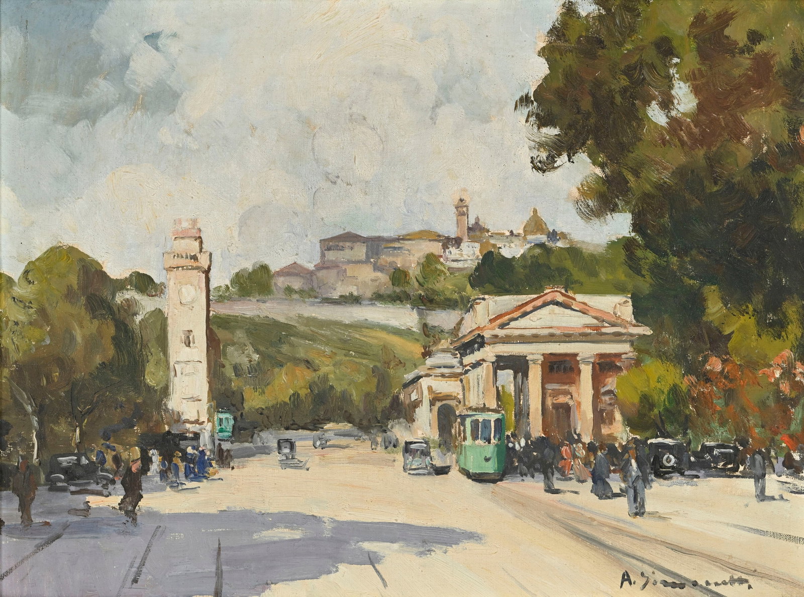 Attilio Simonetti (1843-1925), Porta Nuova à Bergame, huile sur toile, signée, 30x40 cm: Attilio Simonetti (1843-1925), Porta Nuova à Bergame, huile sur toile, signée, 30x40 cm