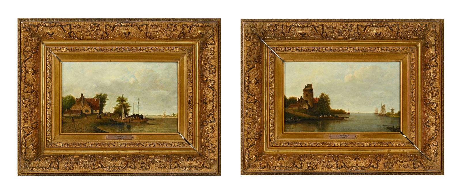 Jan Jacob Spohler (1811-1866), Paysages fluviaux, 1841, paire d'huiles sur panneaux, signées, u (1 of 12)