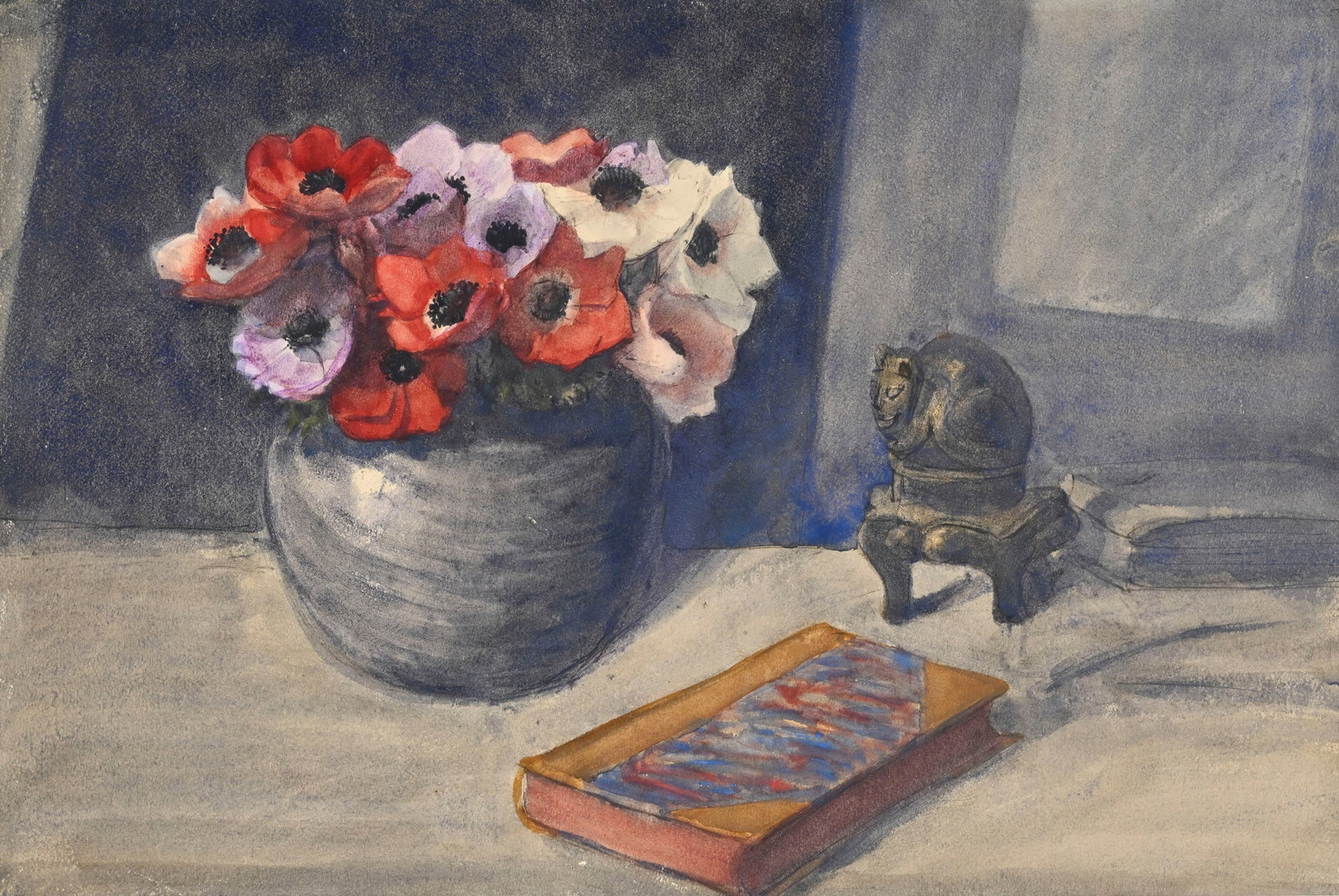 Théophile Alexandre Steinlen (1859-1923), "Bouquet d'anémones", aquarelle sur papier, 34,5 (1 of 4)