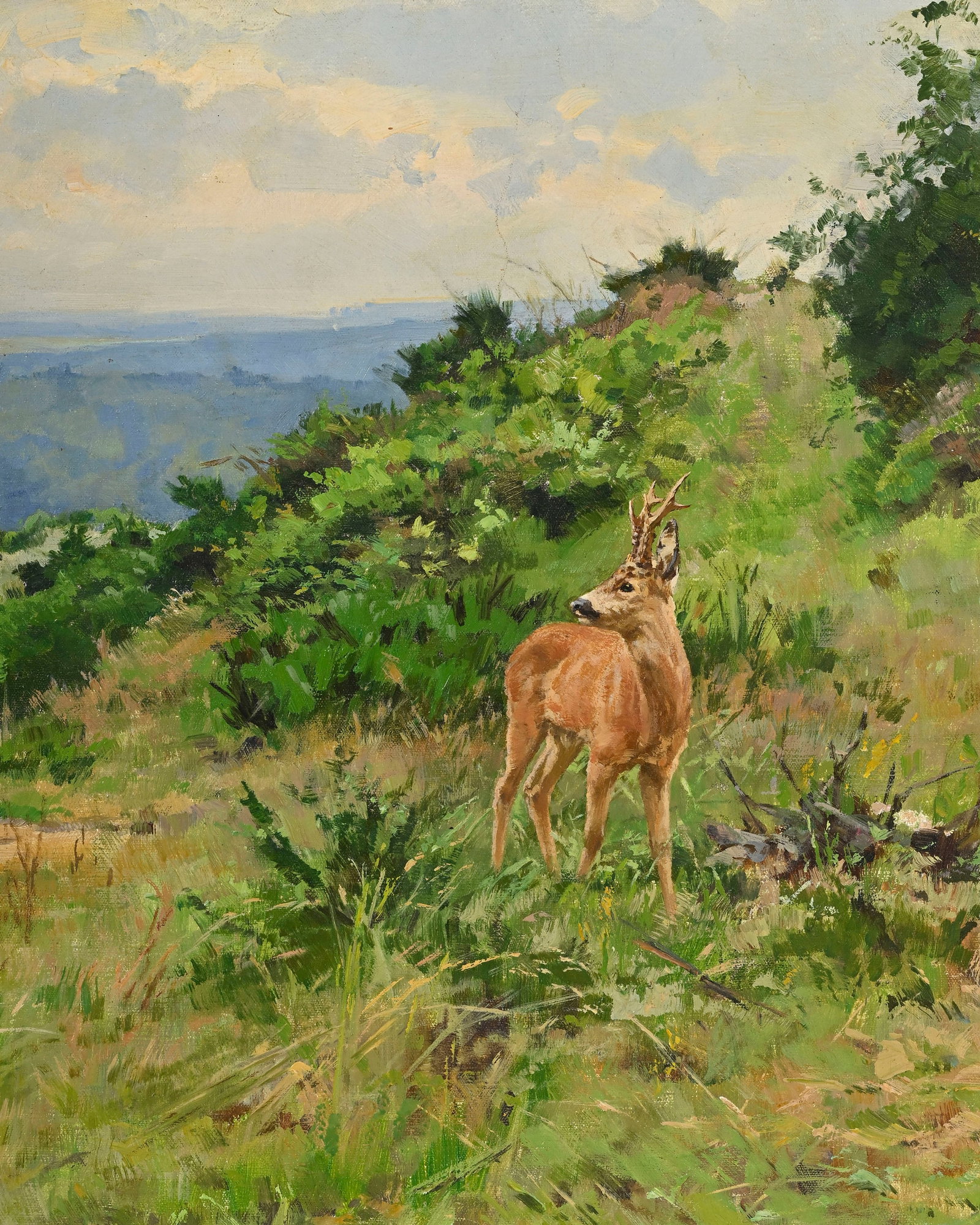 Wilhelm Trsek (1862-1937), Cerf à l'orée d'un bois, 1912, huile sur toile, signée et  - 3