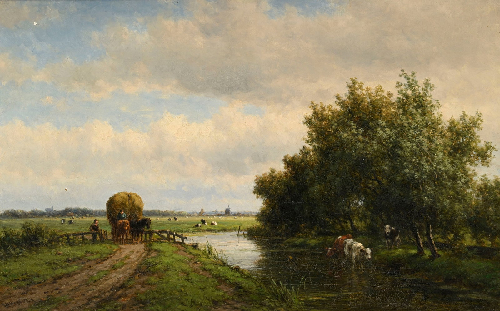 Willem Vester (1824-1871/95), Paysage animé de la campagne de Heemstede, huile sur toile, sign&: Willem Vester (1824-1871/95), Paysage animé de la campagne de Heemstede, huile sur toile, signée, 44,5x70 cm Au verso: étiquette de l'artiste Condition 2 lacunes dans l
