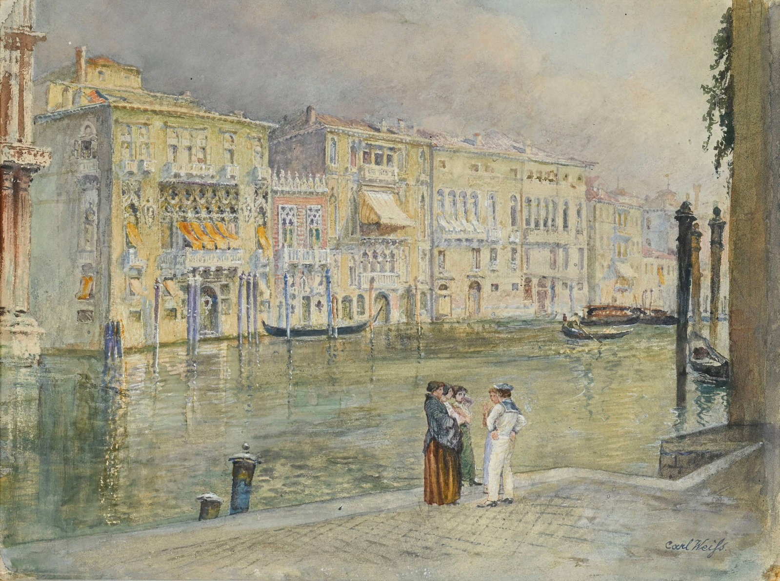 Carl Weiss (1860-1931), "Palazzo Corner Dei Cavalli", aquarelle et rehauts de gouache sur papier, si: Carl Weiss (1860-1931), "Palazzo Corner Dei Cavalli", aquarelle et rehauts de gouache sur papier, signée, 22x29 cm (à vue) Provenance: Vente Schuler, Zurich, 2001, lot 4845