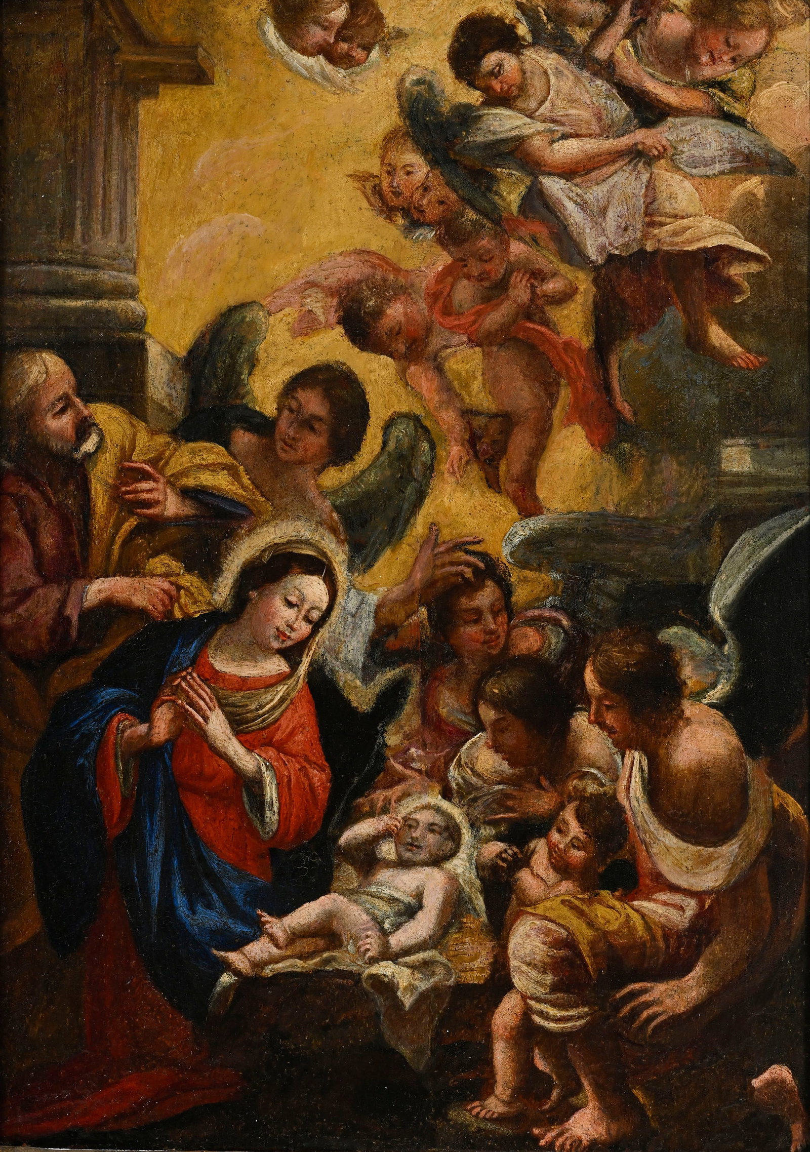 Annibale Carracci (1560-1609), copie d'après, L'Adoration des anges, XIXe, huile sur panneau, 3: Annibale Carracci (1560-1609), copie d'après, L'Adoration des anges, XIXe, huile sur panneau, 35,5x26,5 cm Provenance: Famille Schlote, Göttingen, Basse-Saxe; Collection du Dr Karl Schlote, 