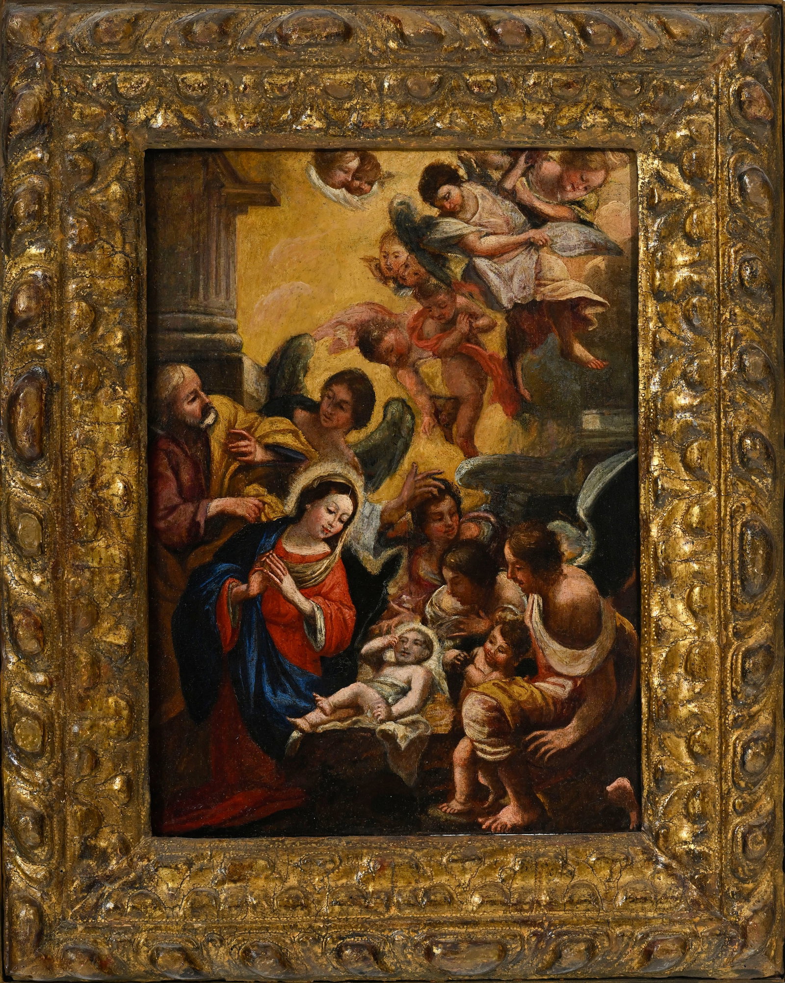 Annibale Carracci (1560-1609), copie d'après, L'Adoration des anges, XIXe, huile sur panneau, 3 - 2
