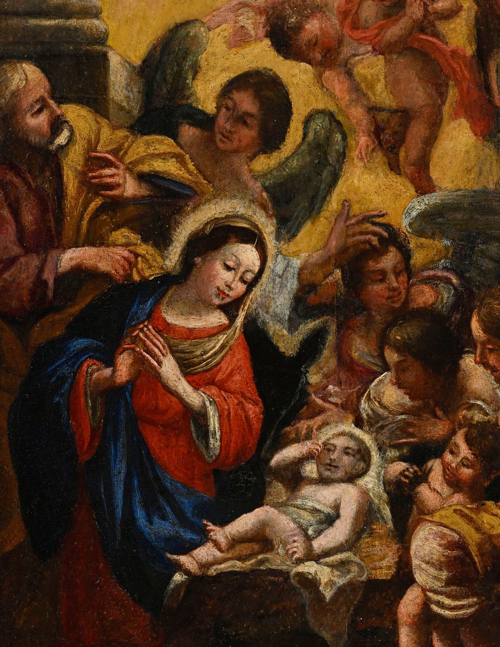 Annibale Carracci (1560-1609), copie d'après, L'Adoration des anges, XIXe, huile sur panneau, 3 - 3