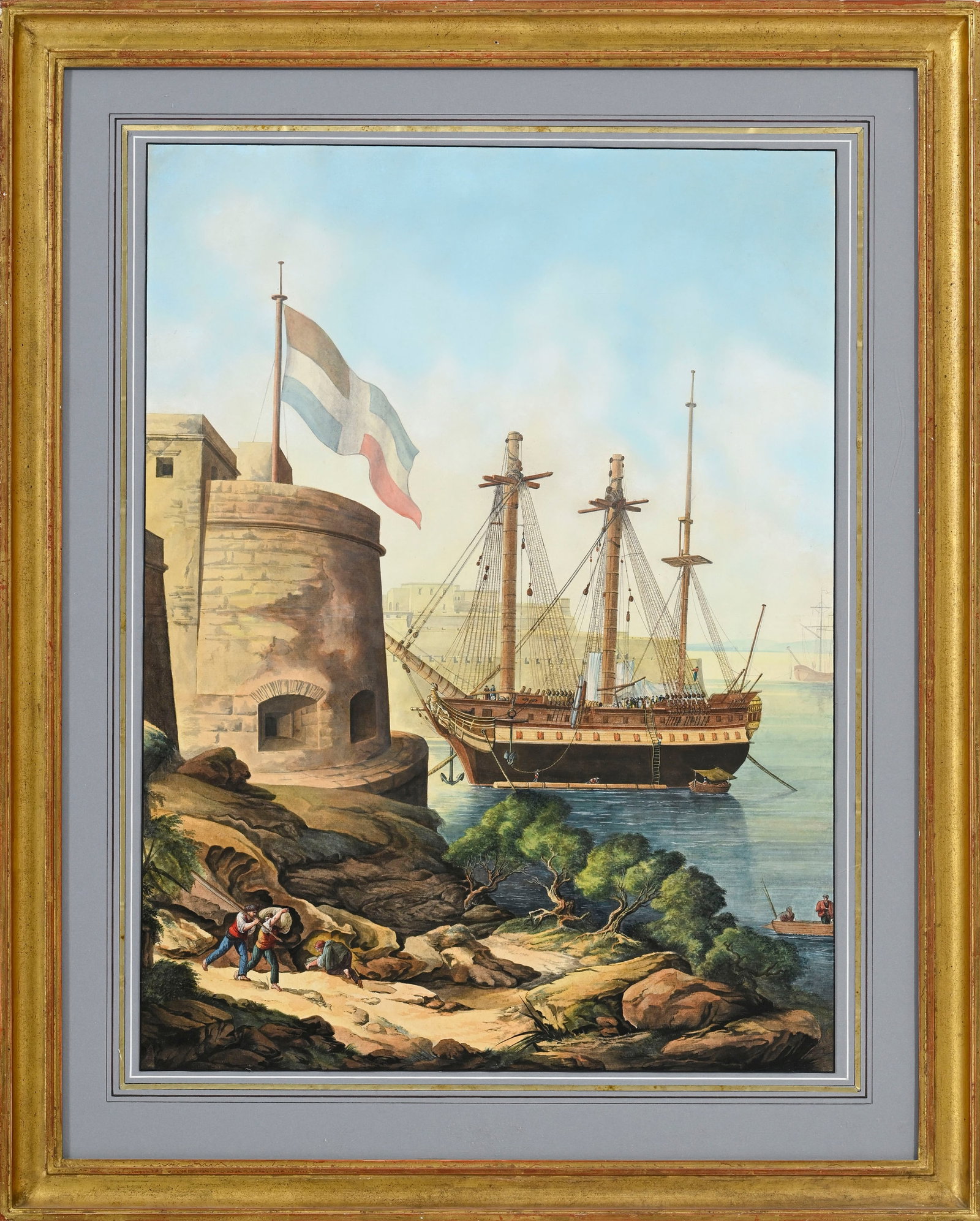 Abraham Louis Rodolphe Ducros (1748-1810), école de, "Le port de Naples", aquarelle et gouache  - 2