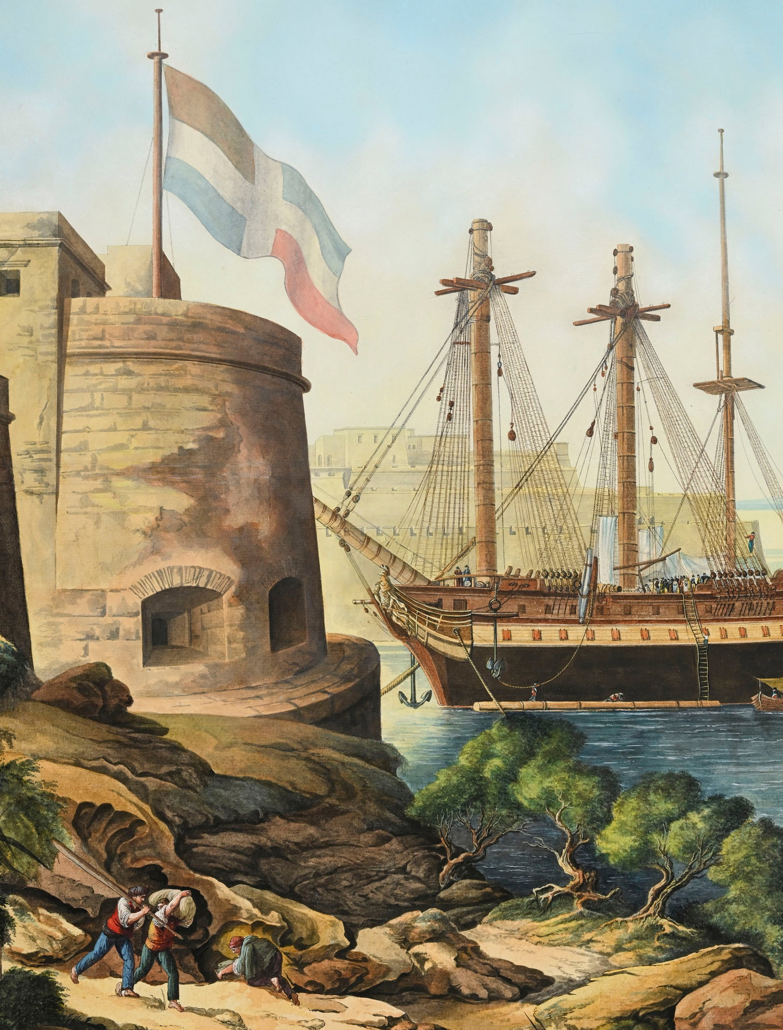 Abraham Louis Rodolphe Ducros (1748-1810), école de, "Le port de Naples", aquarelle et gouache  - 3