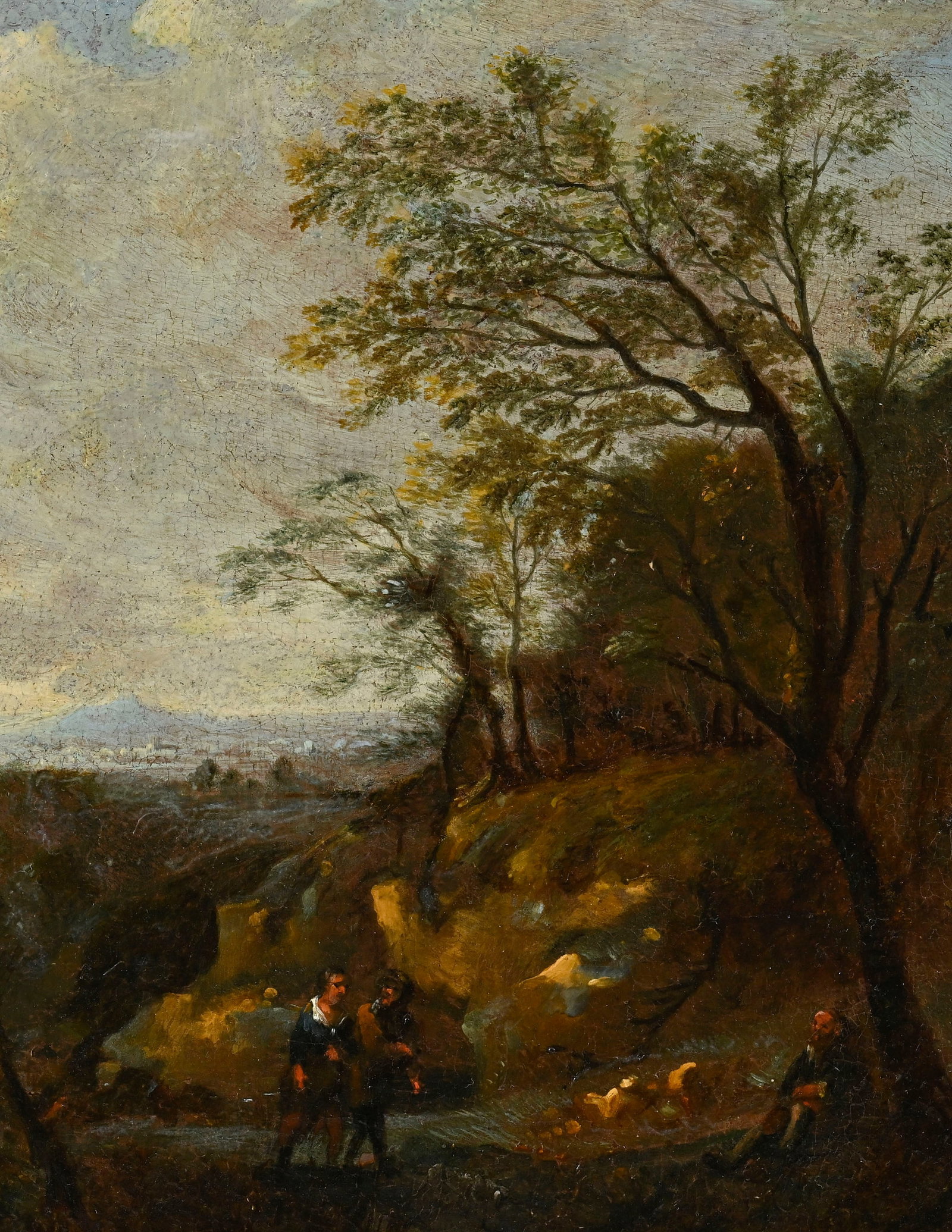 Gaspard Dughet (1615-1675), attribué à, Vue d'un fort animée, huile sur toile, 28,5x4 - 3