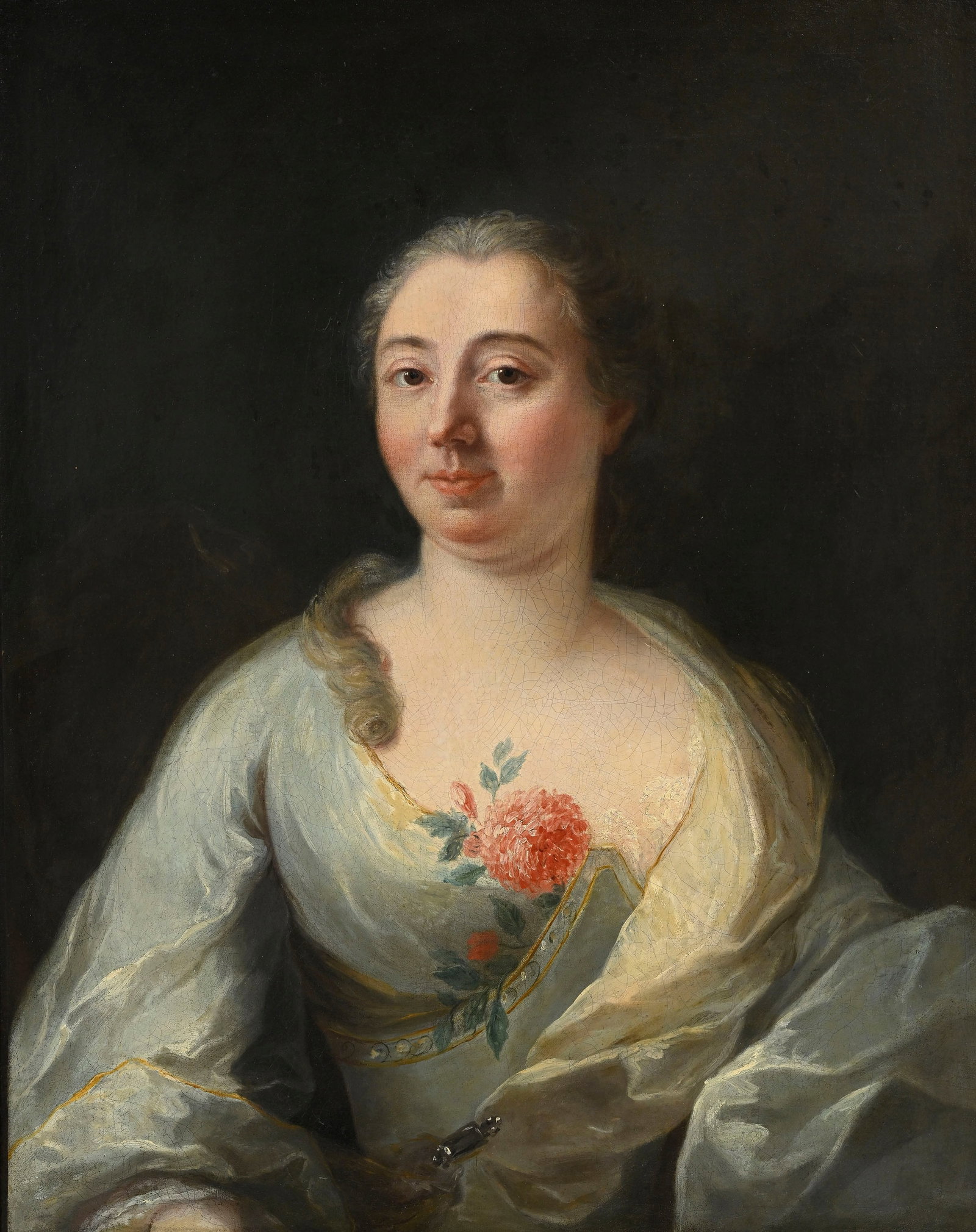 Ecole française du XVIIIe s., Portrait d'une élégante, huile sur toile, 81,5x65 cm: Ecole française du XVIIIe s., Portrait d'une élégante, huile sur toile, 81,5x65 cm