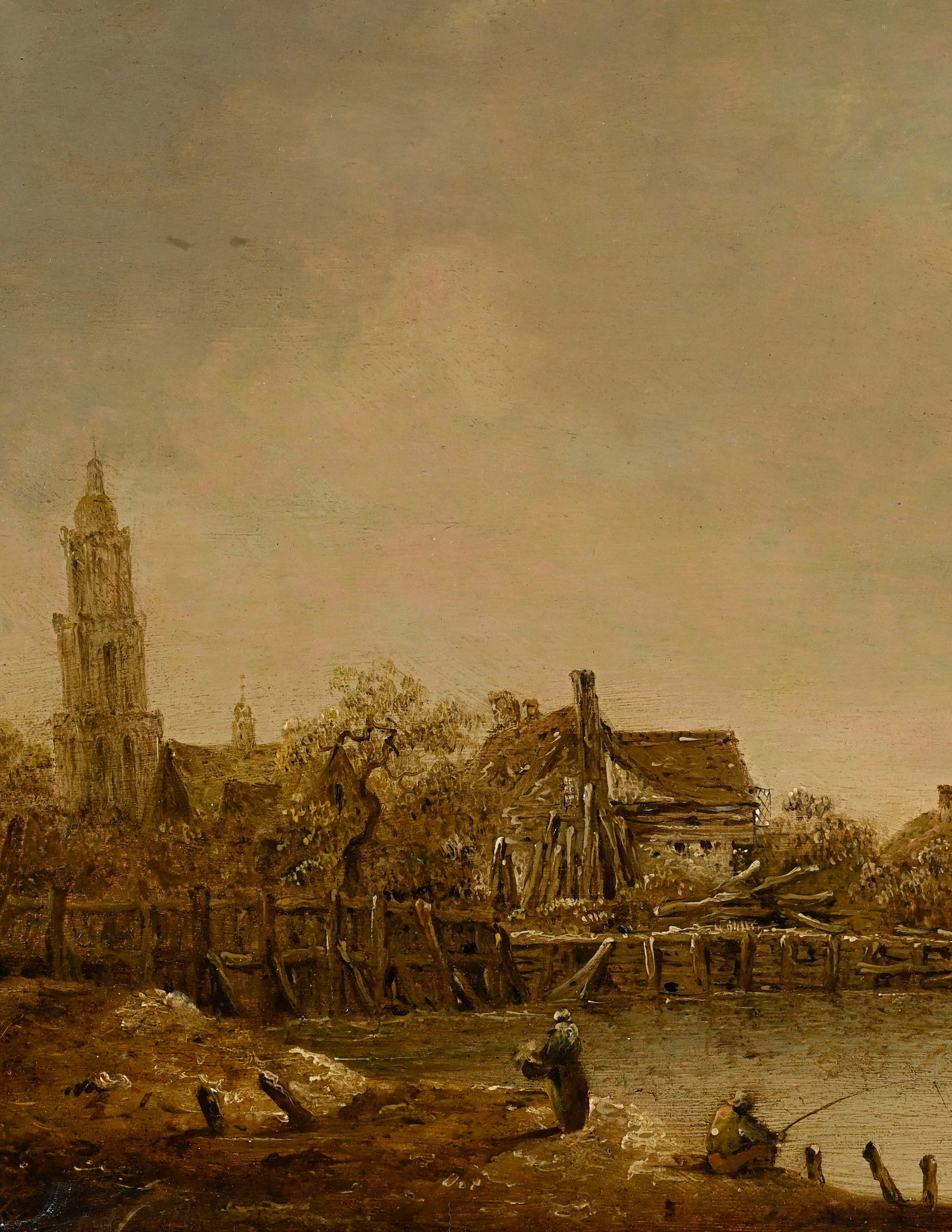 Jan Jozefsz van Goyen (1596-1656), école de, "Chabot, vue près de Dordrecht", 1644, huile  - 3