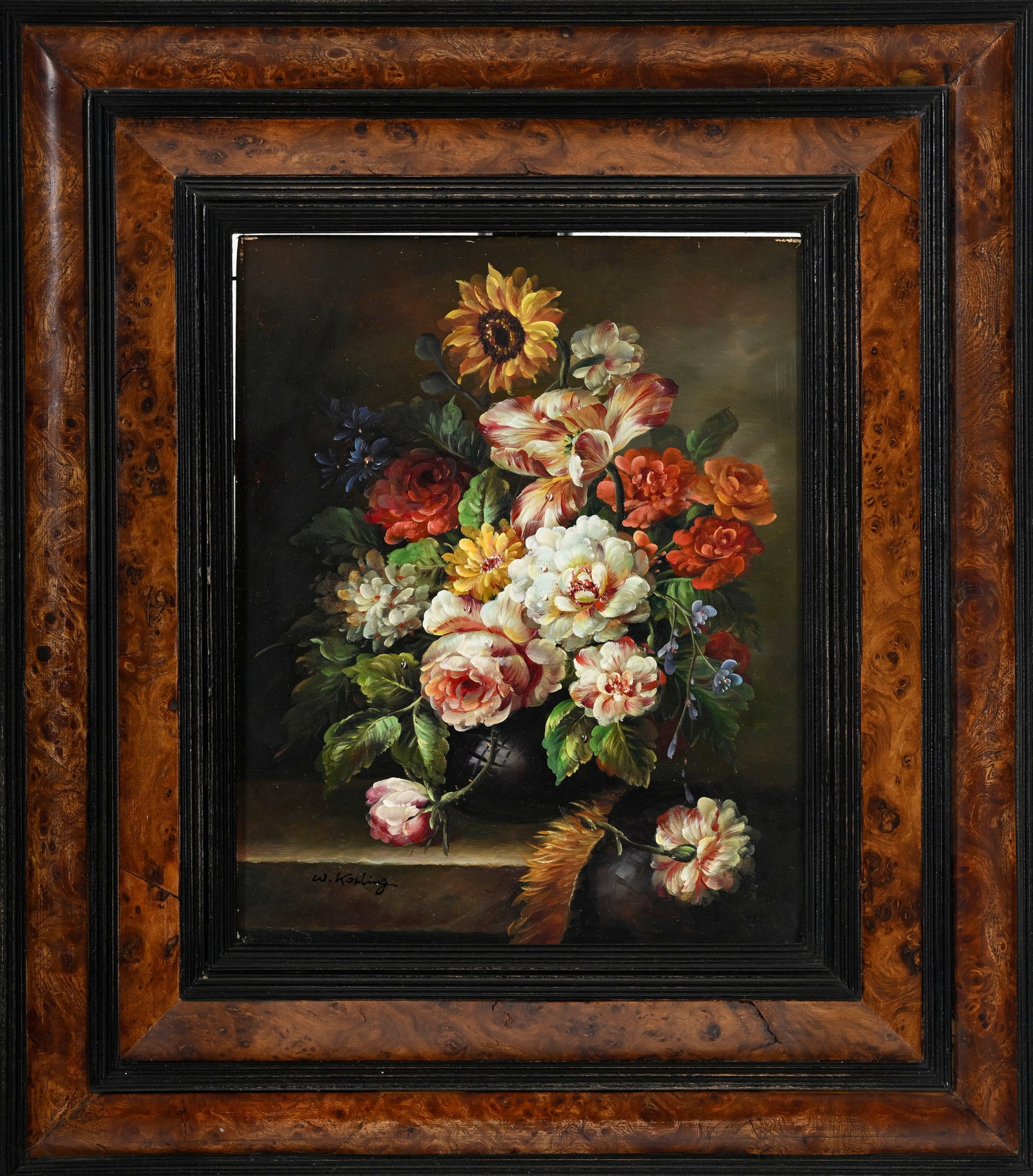 Ecole hollandaise du XVIIe, dans le goût de, Bouquet de fleurs, XXe, huile sur panneau, sign - 2