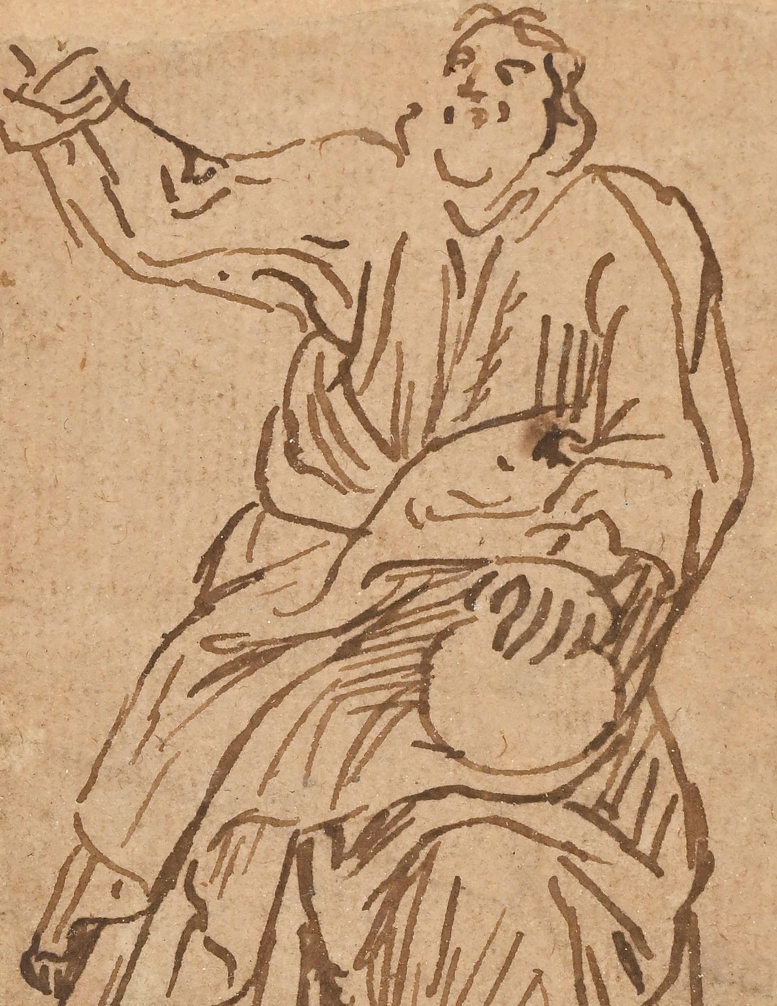 Ecole italienne du XVIIe s., Philosophe assis, encre sur papier, tampon "R" (L. 2169 ou L.2170), 9x6 - 3