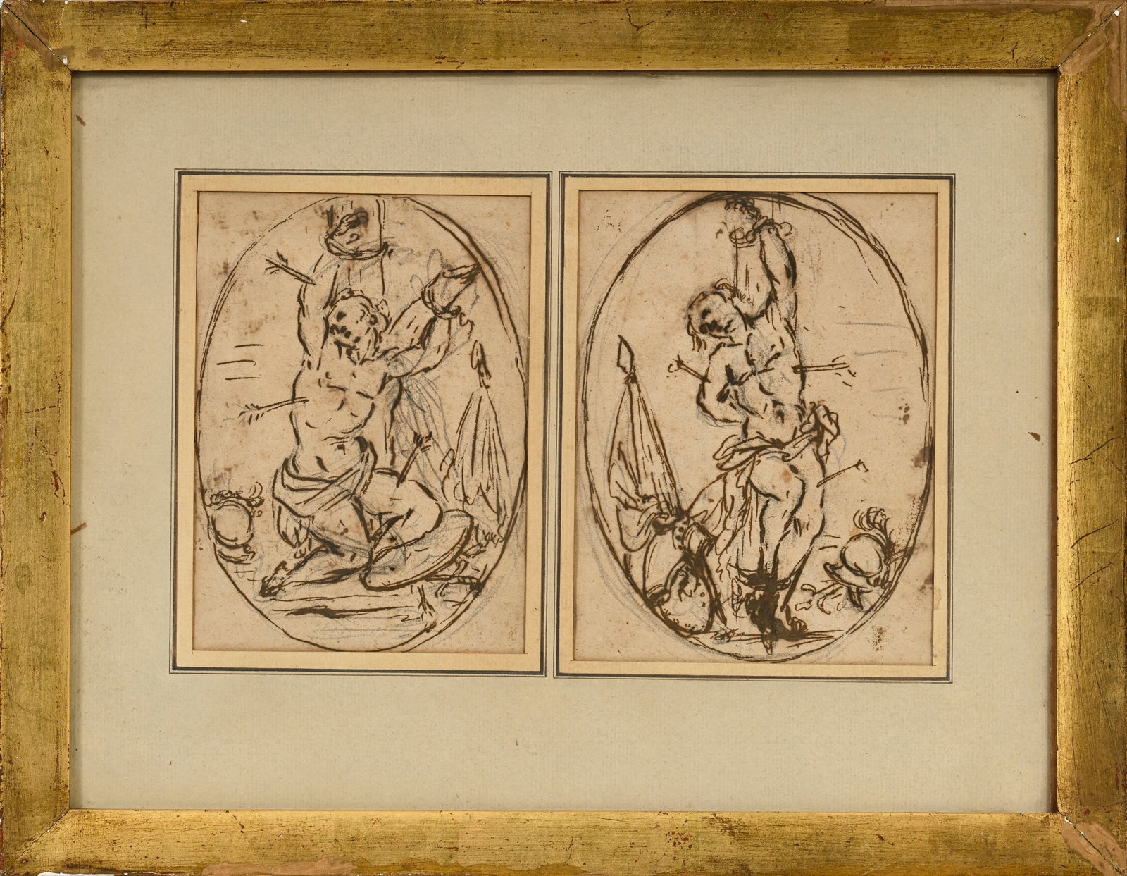 Ecole italienne du XVIIIe s., Saints martyrs, paire d'encres, plumes et mines de plomb sur papier da - 2