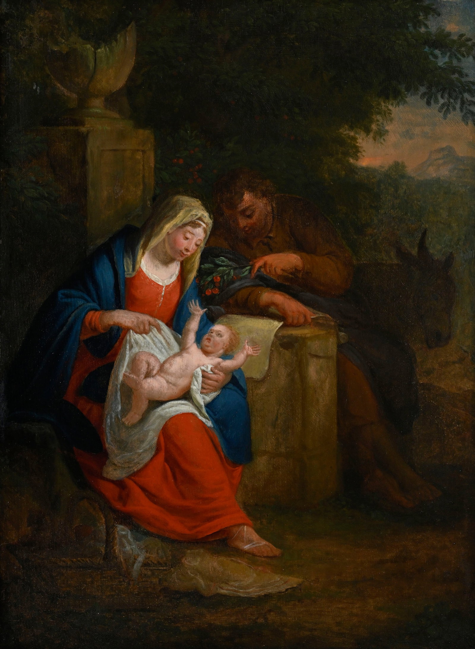 Elias van Nijmegen (1667-1755), attribué à, "Repos pendant la fuite en Egypte", huile sur : Elias van Nijmegen (1667-1755), attribué à, "Repos pendant la fuite en Egypte", huile sur panneau, 44,5x32,5 cm Provenance: Vente Hommes, Heerlen, le 30.04.1963, lot 64; Vente Bödiger,