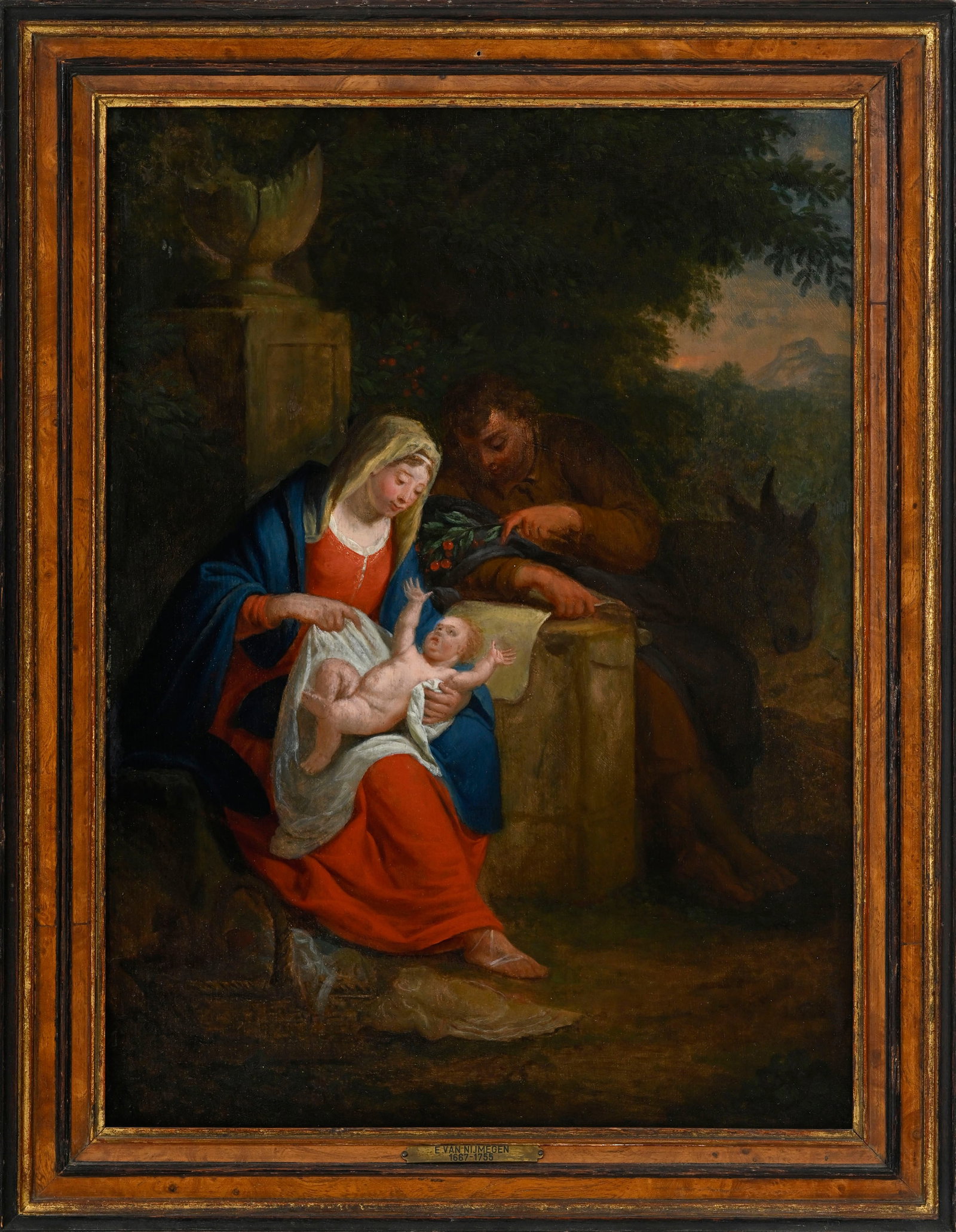 Elias van Nijmegen (1667-1755), attribué à, "Repos pendant la fuite en Egypte", huile sur  - 2