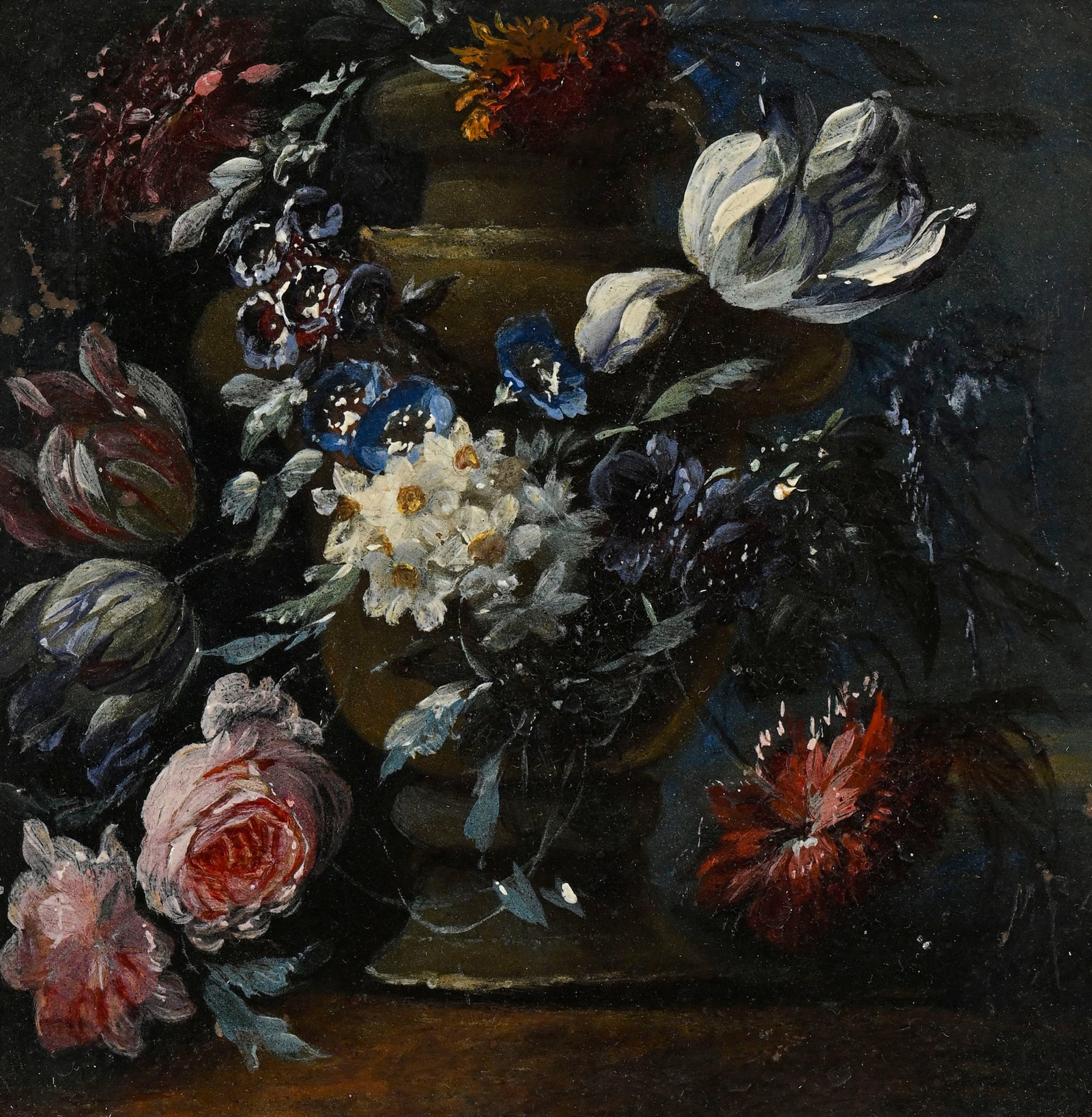 Mario Nuzzi (1603-1673), suiveur de, Nature morte, XIXe, paire d'huiles sur cuivre, 9x9 cm (à v - 2