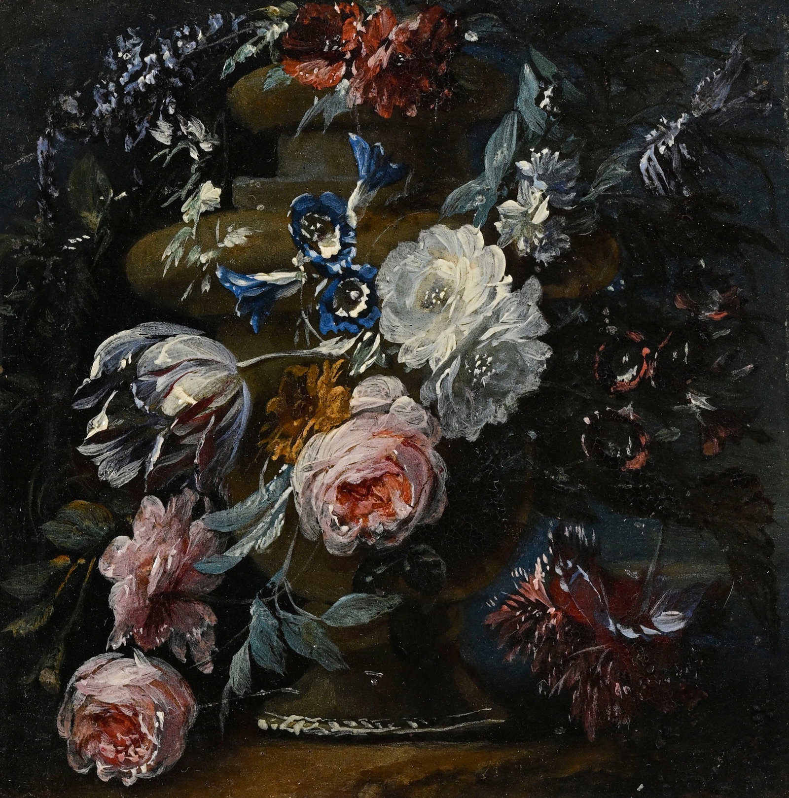 Mario Nuzzi (1603-1673), suiveur de, Nature morte, XIXe, paire d'huiles sur cuivre, 9x9 cm (à v - 3