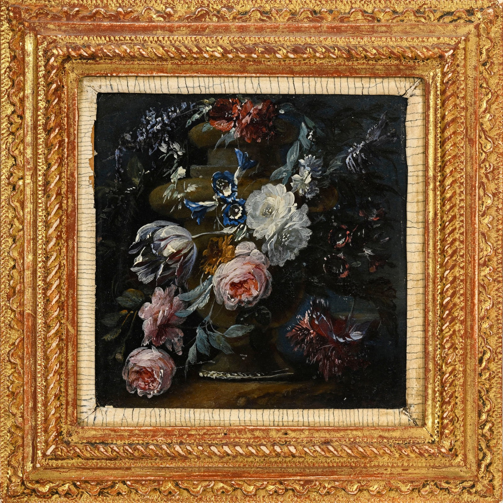 Mario Nuzzi (1603-1673), suiveur de, Nature morte, XIXe, paire d'huiles sur cuivre, 9x9 cm (à v - 7
