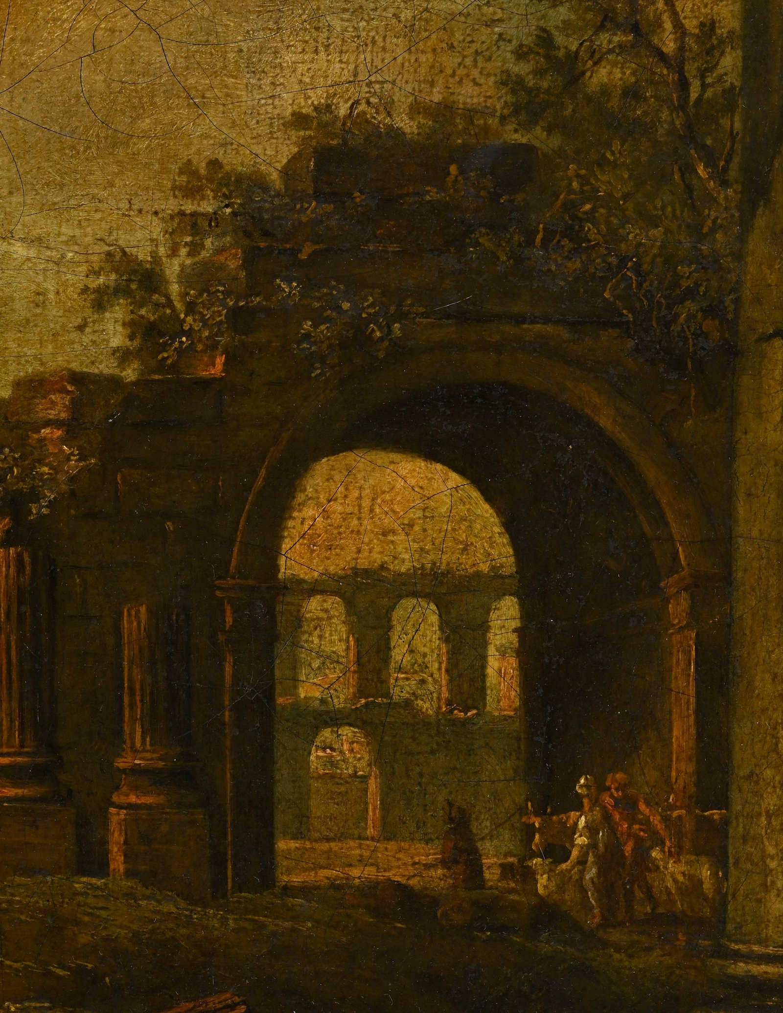 Ecole romaine du XVIIIe s., Capriccio animé, vers 1740, huile sur toile, 33x25,5 cm - 3