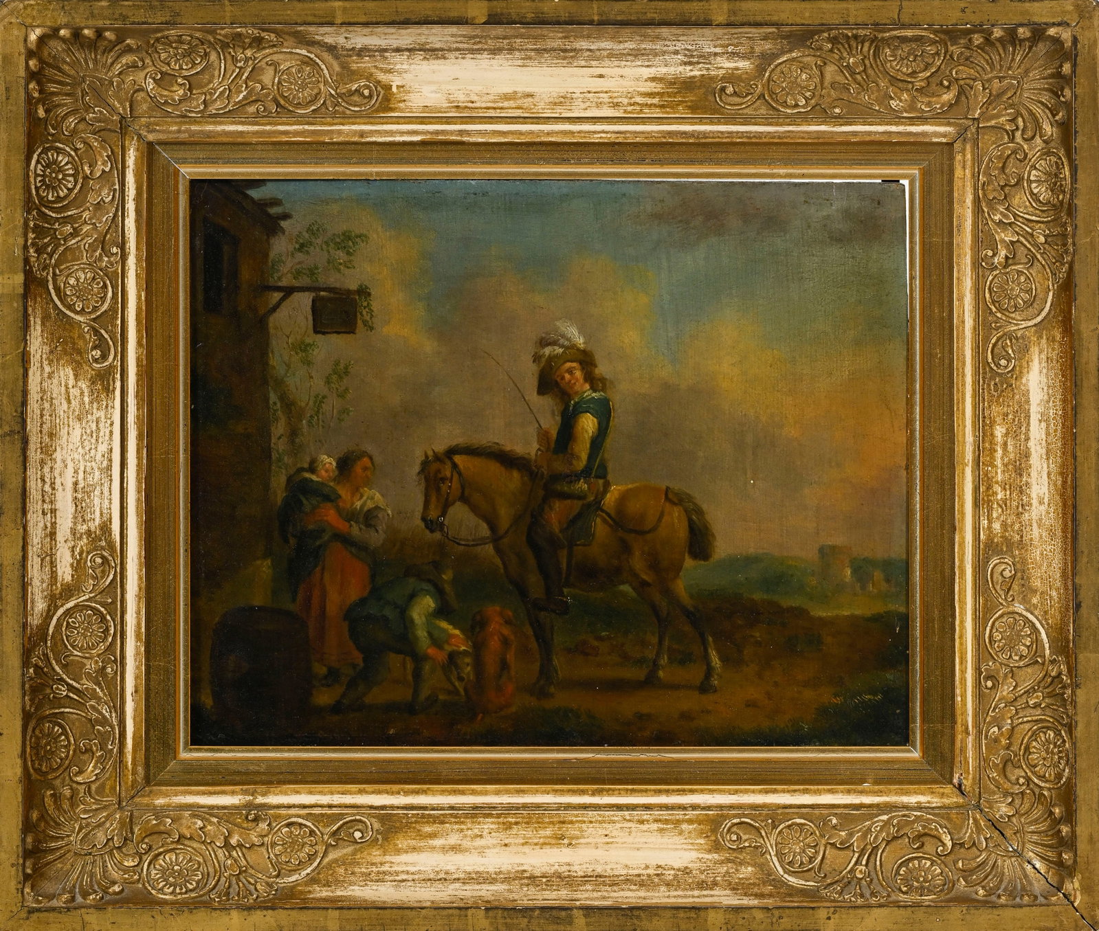 Philips Wouwerman (1619-1668), suiveur de, Cavalier dans un village, huile sur panneau, 19x24 cm Pr - 2