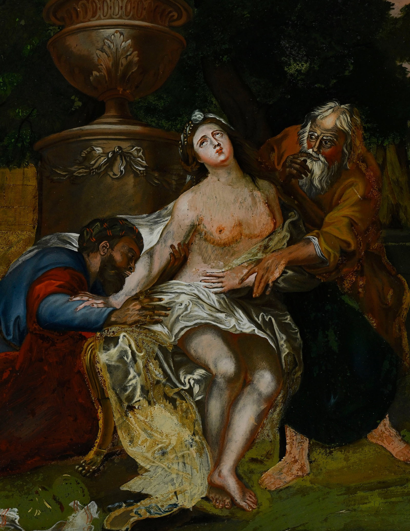 Domenico Zampieri (1581-1641), suiveur de, "Suzanne et les vieillards", XVIIIe, peinture fixée  - 3