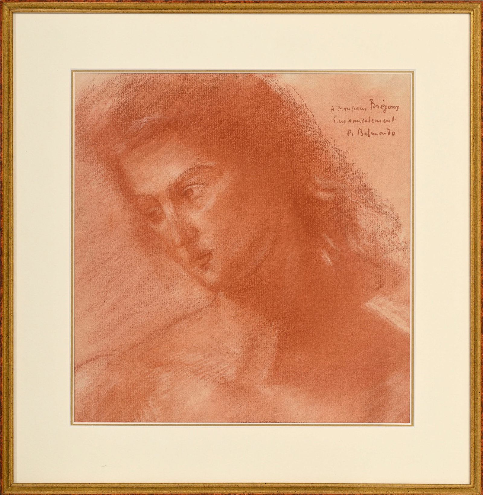 Paul Belmondo (1898-1982), Portrait de femme, sanguine sur papier, signée et dédicacé - 2
