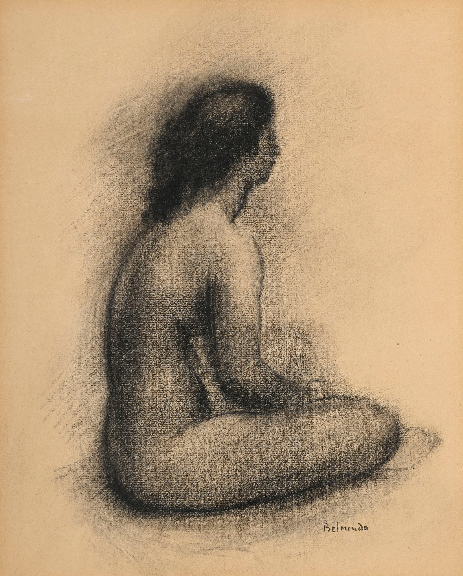 Paul Belmondo (1898-1982), Nu de profil, fusain sur papier, signé, 37x29,5 cm: Paul Belmondo (1898-1982), Nu de profil, fusain sur papier, signé, 37x29,5 cm