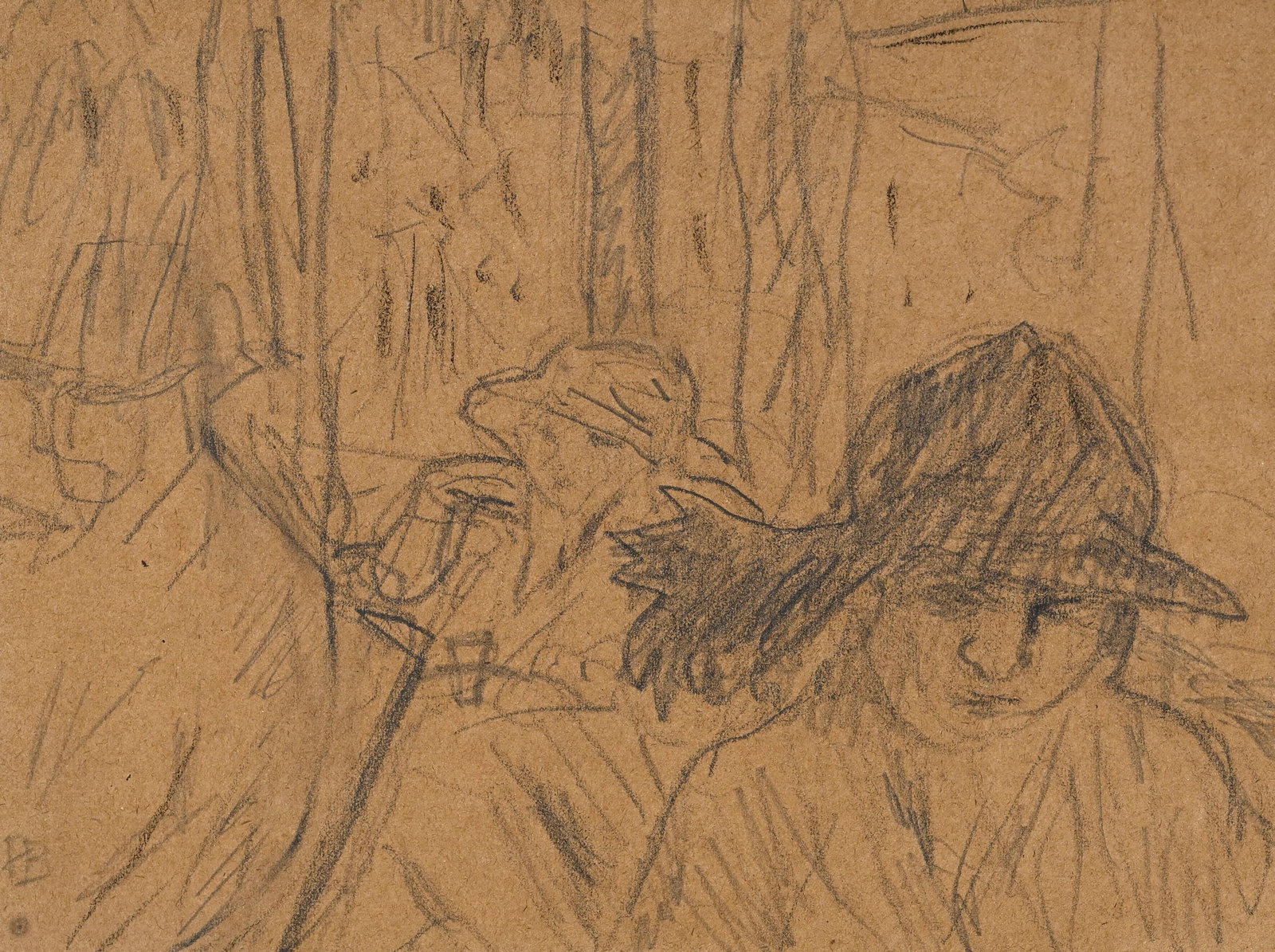 Pierre Bonnard (1867-1947), attribué à, "Au café", circa 1910, mine de plomb sur papi: Pierre Bonnard (1867-1947), attribué à, "Au café", circa 1910, mine de plomb sur papier, monogrammée, 12x16 cm (à vue) Provenance: Collection privée, Paris; Galerie