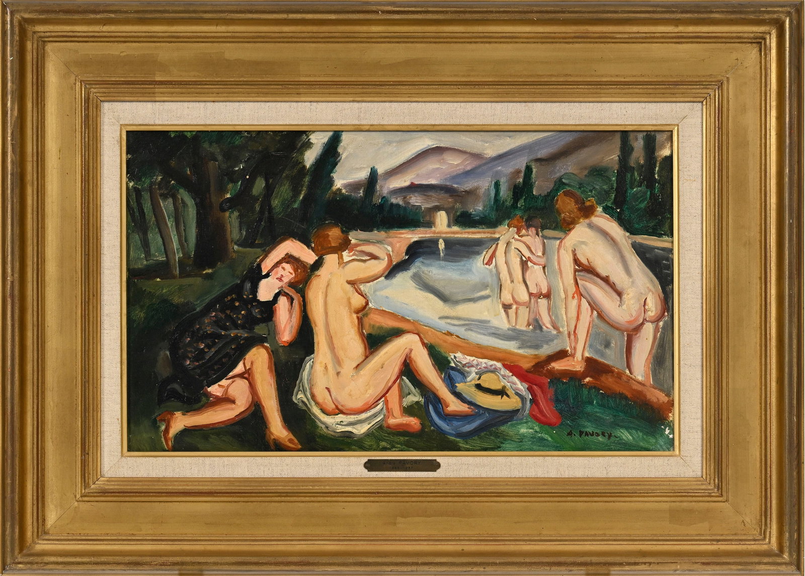 André Favory (1888-1937), "Baigneuses", huile sur toile, signée, 33,5x55,5 cm Provena - 2