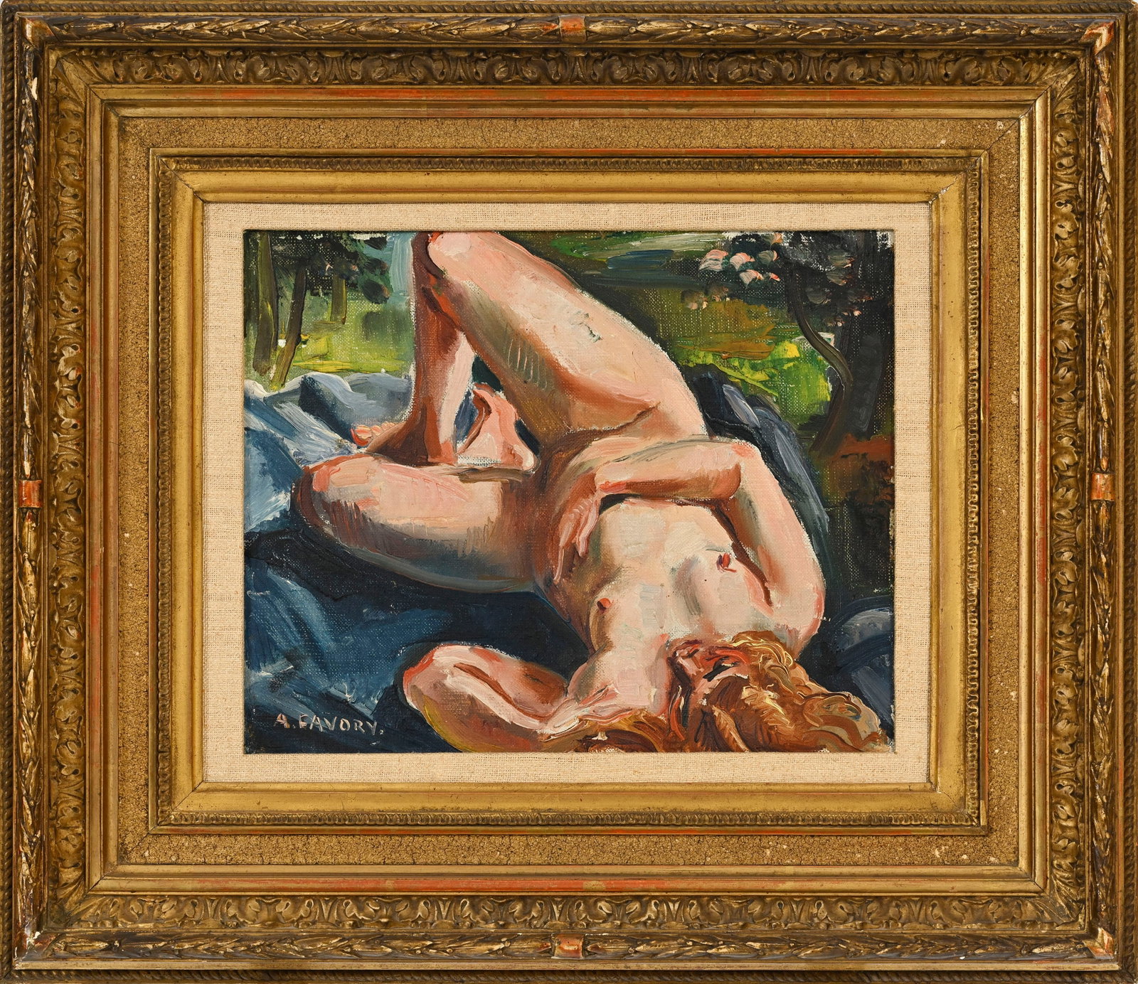 André Favory (1888-1937), Nu allongé, huile sur toile, signée, 22,5x27,5 cm - 2