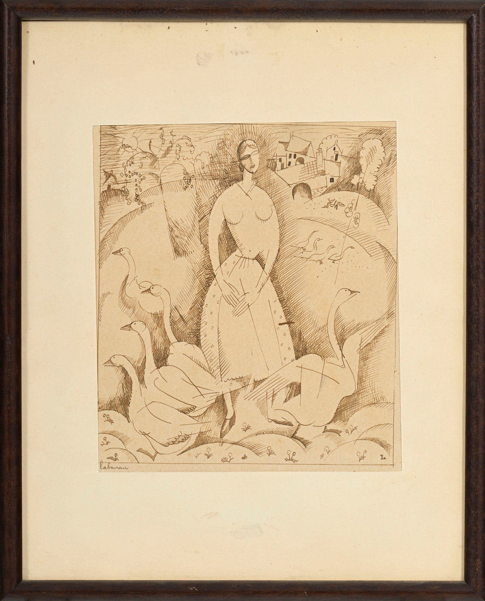 Jean Émile Laboureur (1877-1943), "La fille aux oies", encre sur papier, signée et monogra - 2