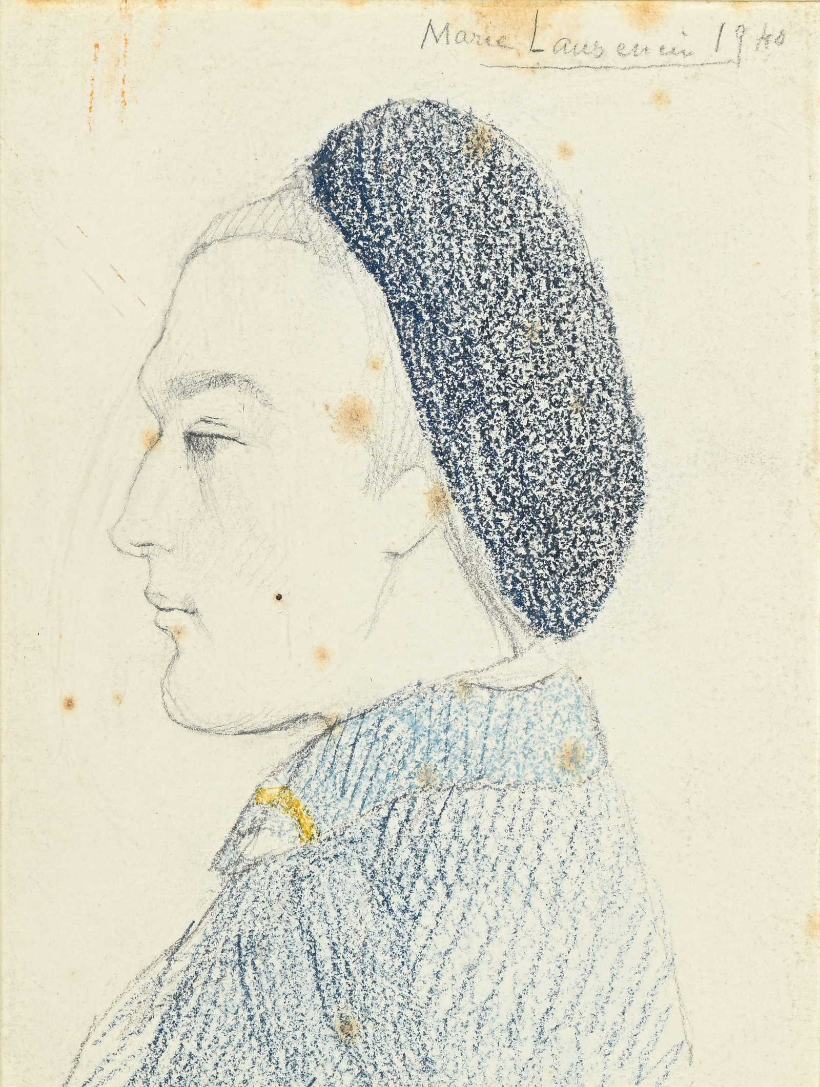 Marie Laurencin (1883-1956), Portrait de femme, 1940, crayon de graphite et crayon de couleur sur pa: Marie Laurencin (1883-1956), Portrait de femme, 1940, crayon de graphite et crayon de couleur sur papier, signé et daté, 16x12 cm Provenance: Albert Flament, Paris, (acquis directement aupr&