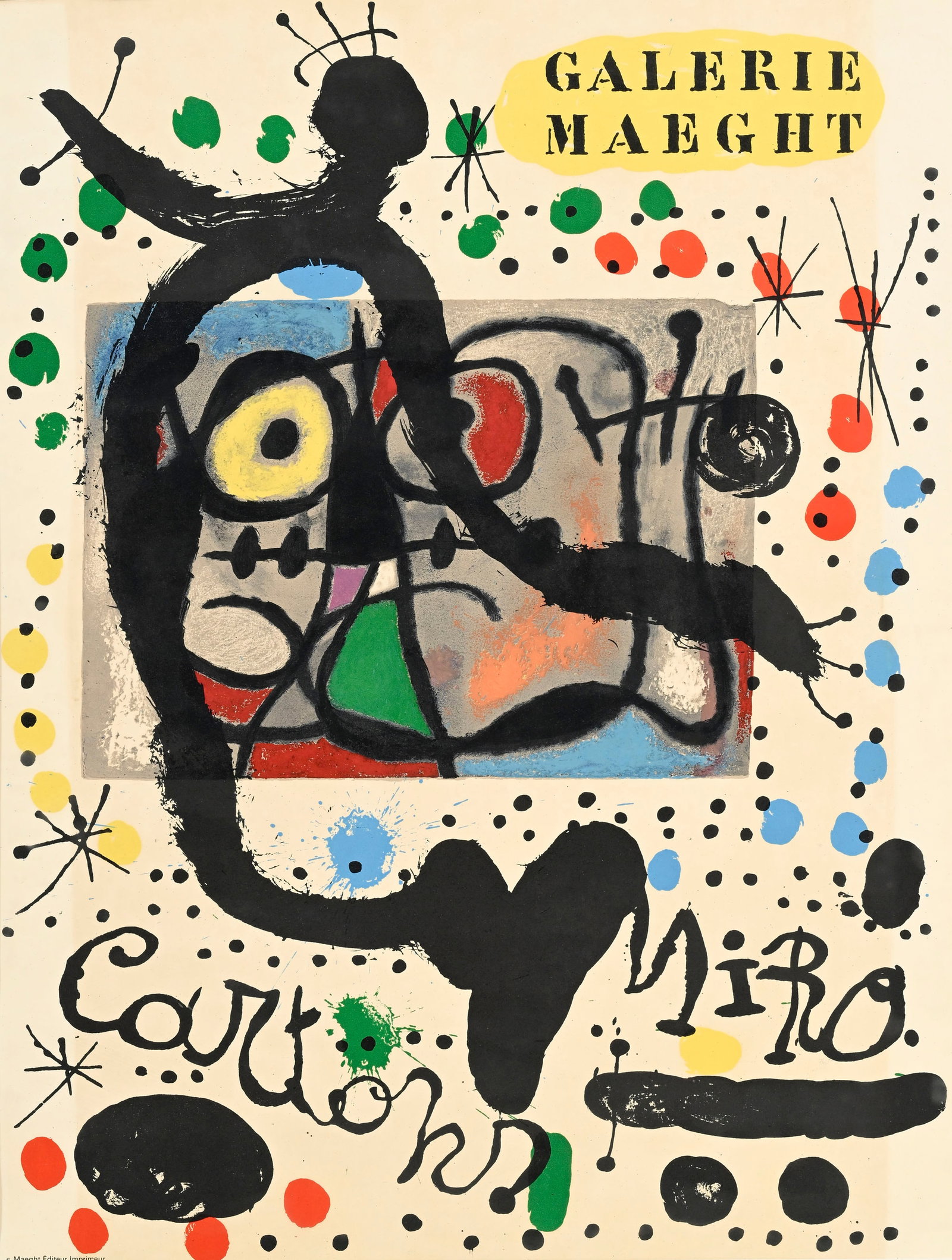 Joan Miró (1893-1983), d'après, "Cartons", Ed. Maeght, 1965, affiche en couleurs, 69,5x49 : Joan Miró (1893-1983), d'après, "Cartons", Ed. Maeght, 1965, affiche en couleurs, 69,5x49 cm Condition Feuille insolée