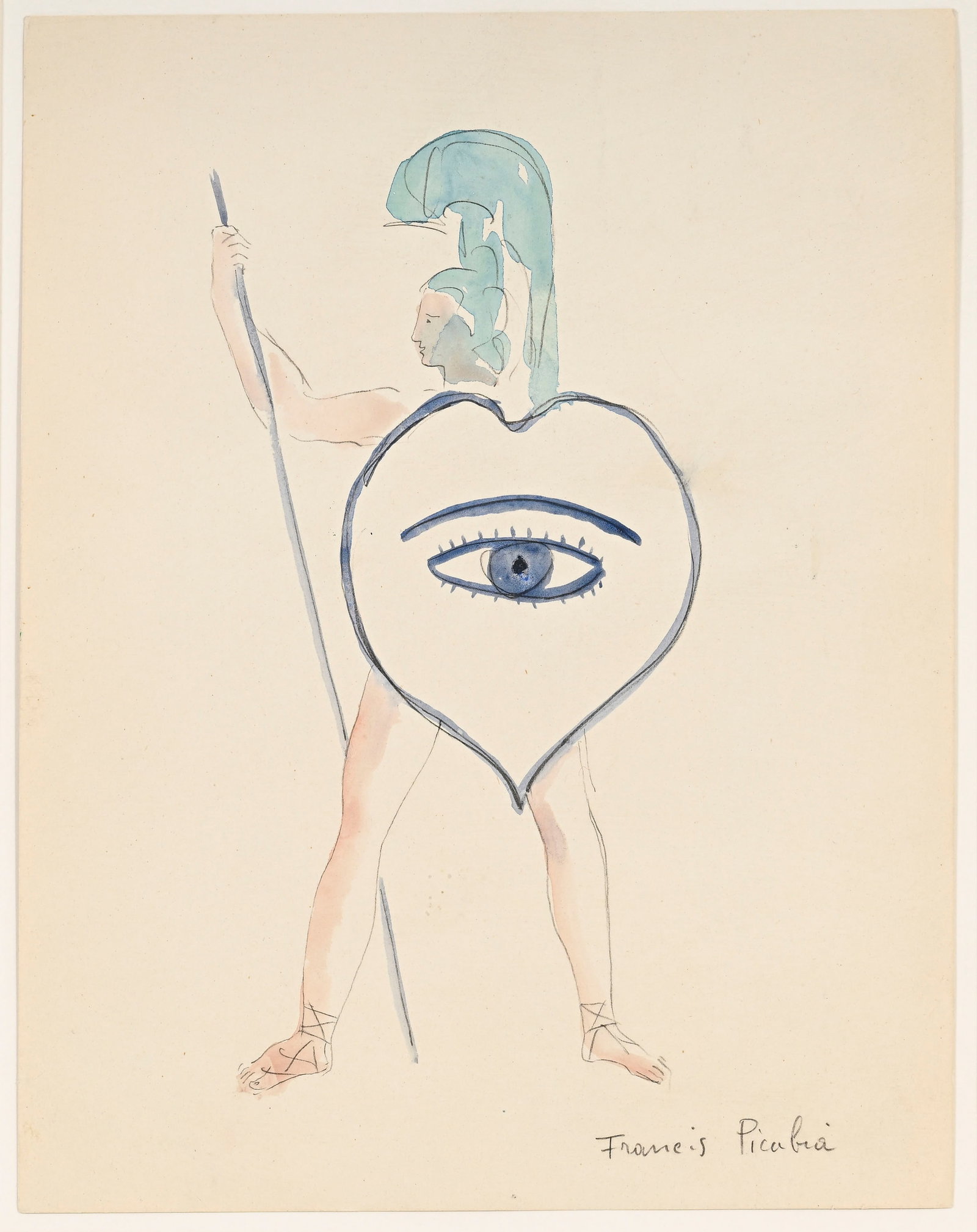 Francis Picabia (1879-1953), "Costume pour un guerrier", aquarelle et crayon de graphite sur papier,: Francis Picabia (1879-1953), "Costume pour un guerrier", aquarelle et crayon de graphite sur papier, signée, 24x18,5 cm Provenance: Collection Serge Lifar, succession Comtesse Ahlefeldt, (acquis