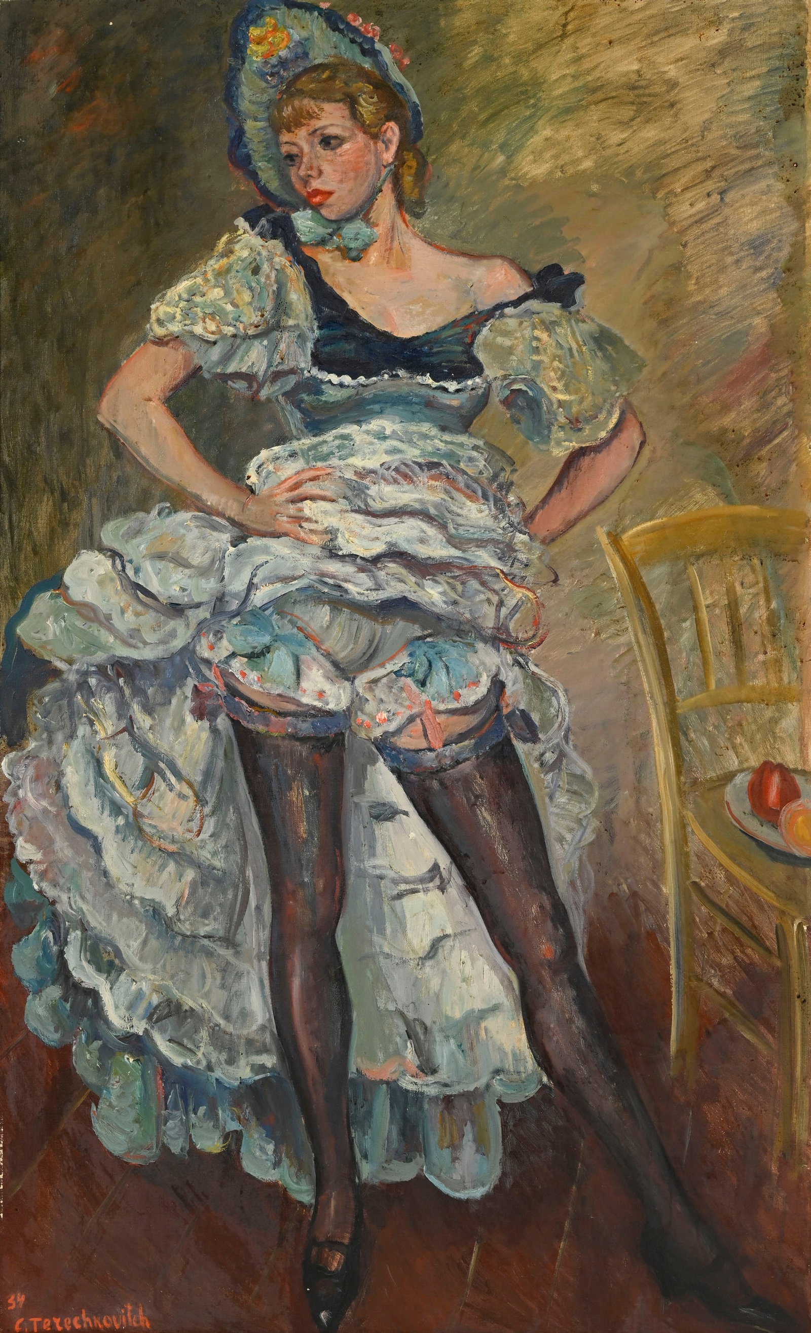 Constantin Andréevitch Terechkovitch (1902-1978), "Danseuse de cancan", 1934, huile sur toile, : Constantin Andréevitch Terechkovitch (1902-1978), "Danseuse de cancan", 1934, huile sur toile, signée et datée, 146,5x89,5 cm Provenance: Galerie Charles Auguste Girard, Paris;