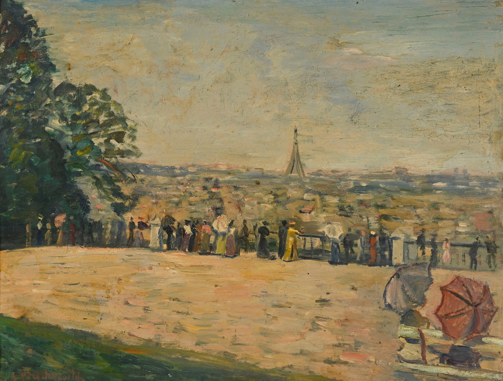 Constantin Andréevitch Terechkovitch (1902-1978), Vue de Paris, huile sur panneau, signée,: Constantin Andréevitch Terechkovitch (1902-1978), Vue de Paris, huile sur panneau, signée, étude de nu au verso, 46x61 cm Provenance: depuis plus de 50 ans dans la famille