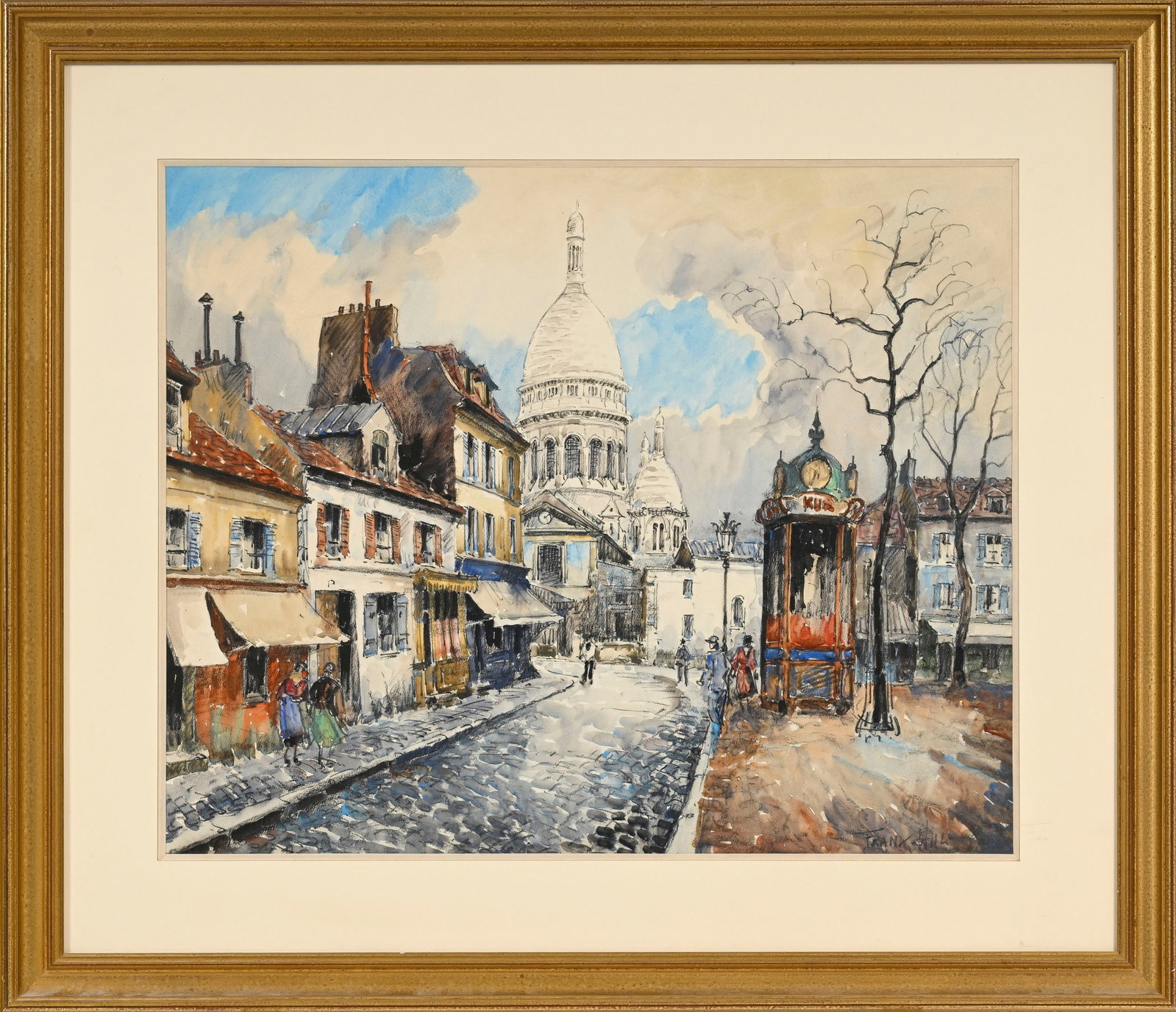 Frank Will (1900-1950), Vue du Sacré-Cœur depuis la place du Tertre, aquarelle et pierre n - 2
