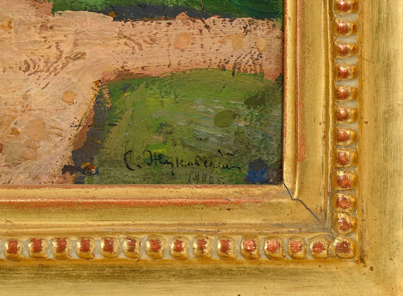 Stanislaw Zukowski (1873-1944), Villa et jardin fleuri au bord de l'eau, 1906, huile sur panneau, si - 4