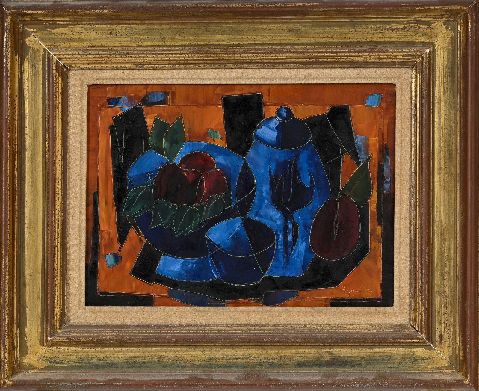 Tony Agostini (1916-1990), "Les 3 pêches", huile sur toile, signée, 24x33,5 cm - 2