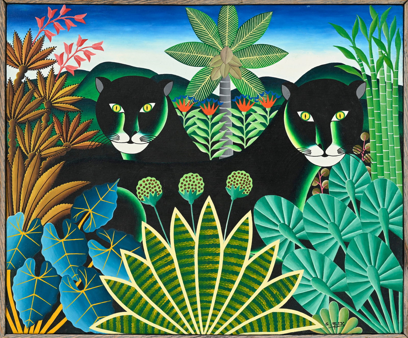Gabriel Alix (1930-1998), Deux panthères noires, acrylique sur toile, signée, 51x61,5 cm - 2