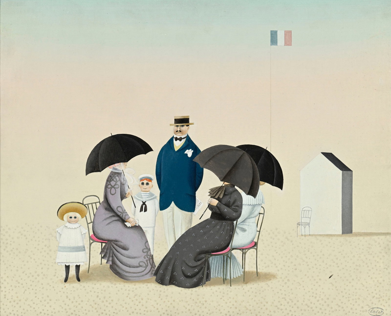 Jan Balet (1913-2009), "À la plage", acrylique sur toile, signée, contresignée et tit: Jan Balet (1913-2009), "À la plage", acrylique sur toile, signée, contresignée et titrée au verso, 43,5x54 cm