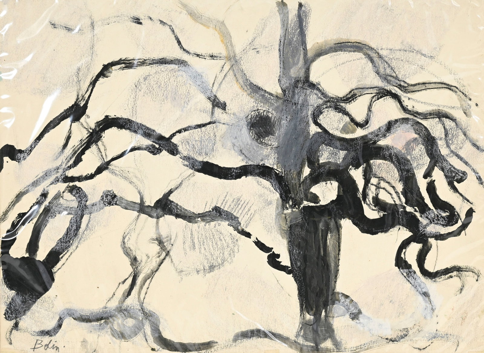 Gustav Bolin (1920-1999), Composition, encre, gouache et pastel sur papier, signé, 37x50,5 cm (: Gustav Bolin (1920-1999), Composition, encre, gouache et pastel sur papier, signé, 37x50,5 cm (à vue)