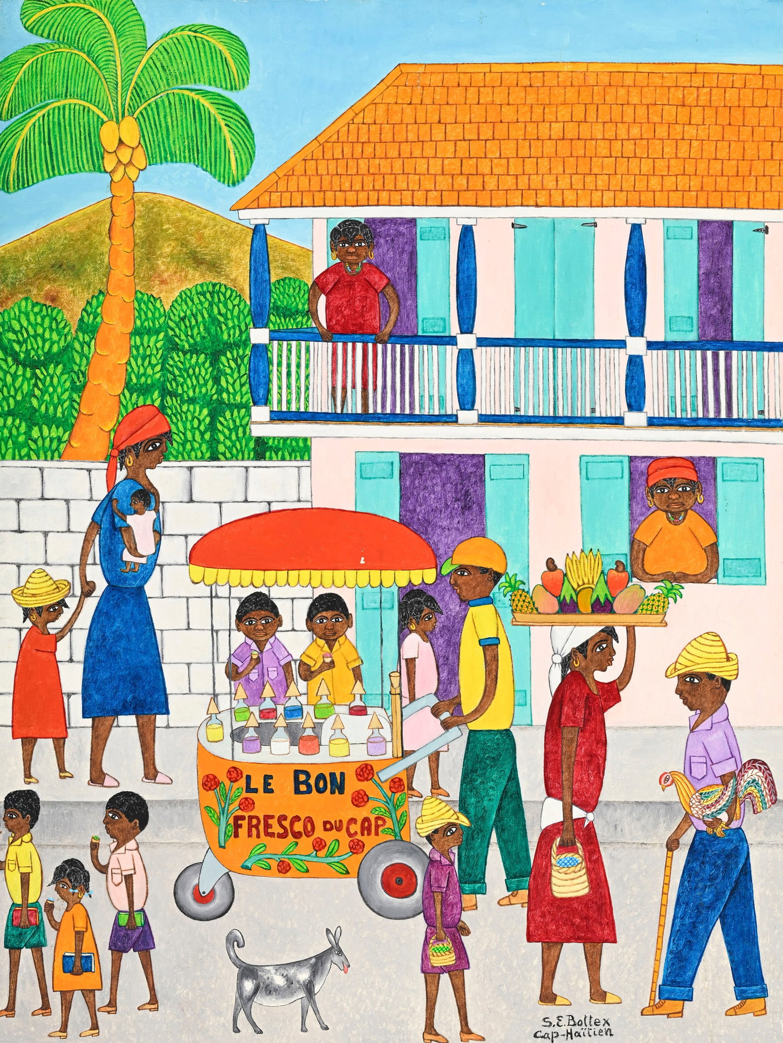 Seymour Etienne Bottex (c.1920/22-2016), Scène de village animée, huile sur toile, sign: Seymour Etienne Bottex (c.1920/22-2016), Scène de village animée, huile sur toile, signée et située "Cap-Haïtien", 101x76 cm